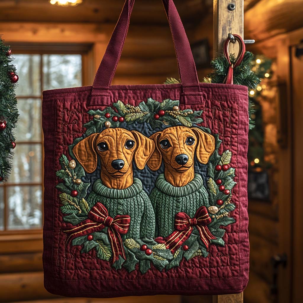 Dachshund Holiday Twins Quilted Tote Bag Cute Themed Dog Gift Ideas