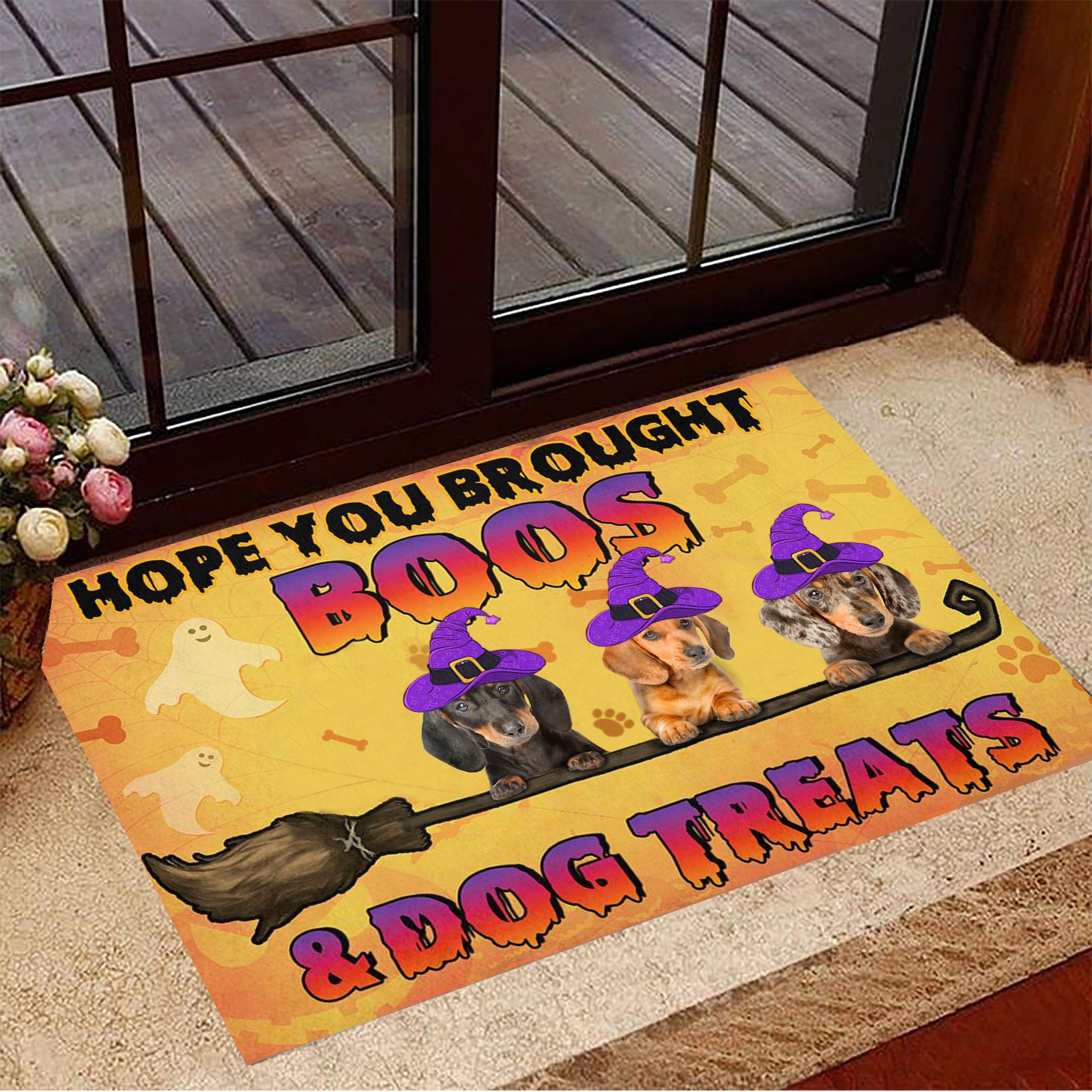 Dachshund Hope You Brought Boos Doormat Funny Witch Doormat Halloween Witch Decor