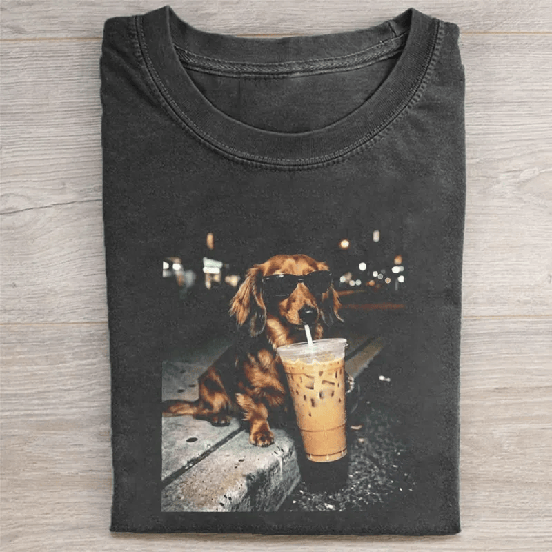 Dachshund Iced Coffee T-Shirt Funny Dachshund Dog Lover Tee Cool Dog With Coffee Shirt Gift For Dog Moms