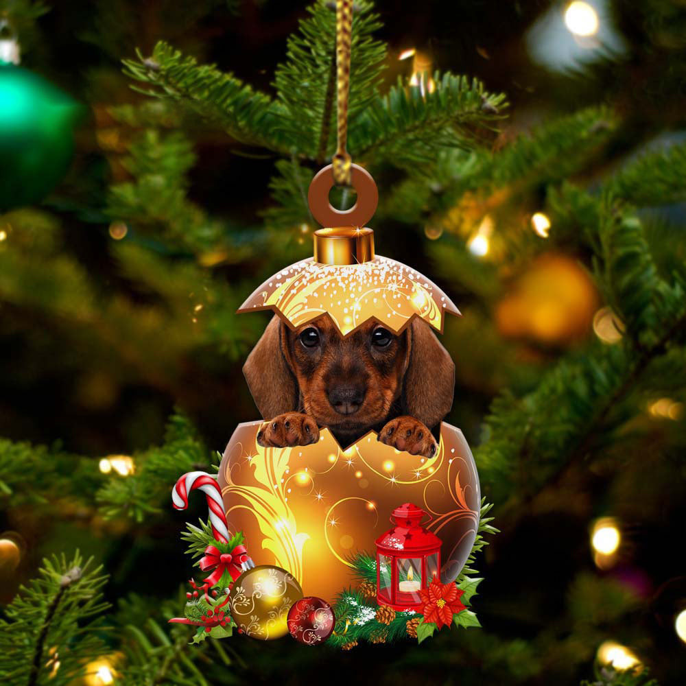 Dachshund in Golden Egg Christmas Ornament Flat Acrylic Dog Ornament