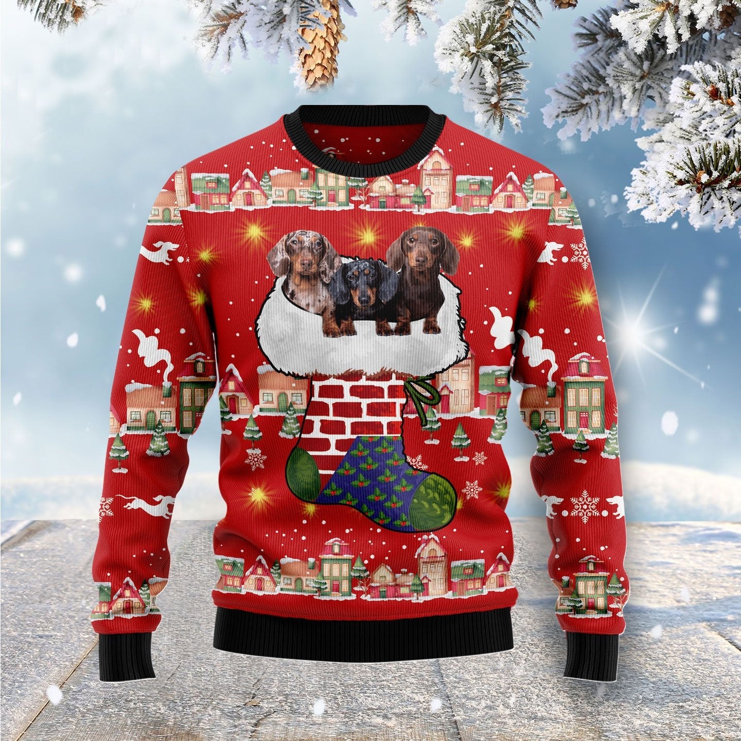 Dachshund In Sock Ugly Christmas Sweater Funny Dog Jumper Xmas Gifts For Dachshund Lovers