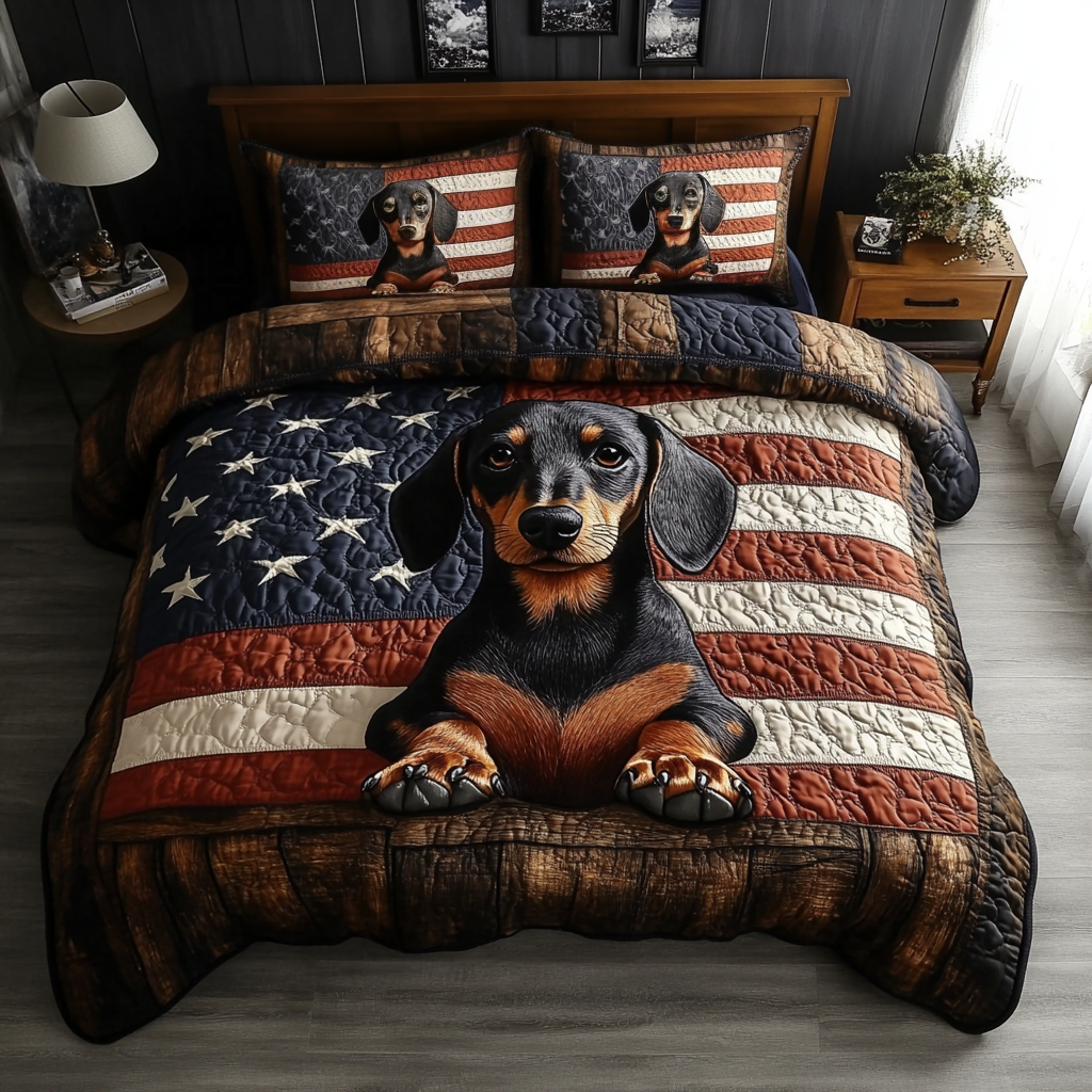 Dachshund Joy Quilted Bedding Set Comfortable Microfiber Bedding Set for Everyday Use