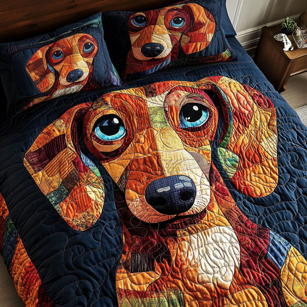 Dachshund Joy Quilted Bedding Set Cute Room Deco Dachshund Related Gifts