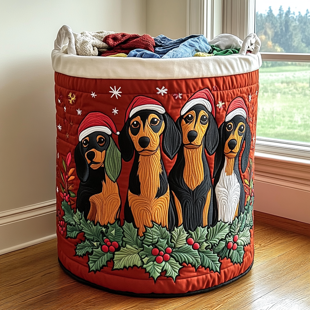 Dachshund Joy Quilted Laundry Basket Unique Quilted Basket Gift for Holiday Season 2025
