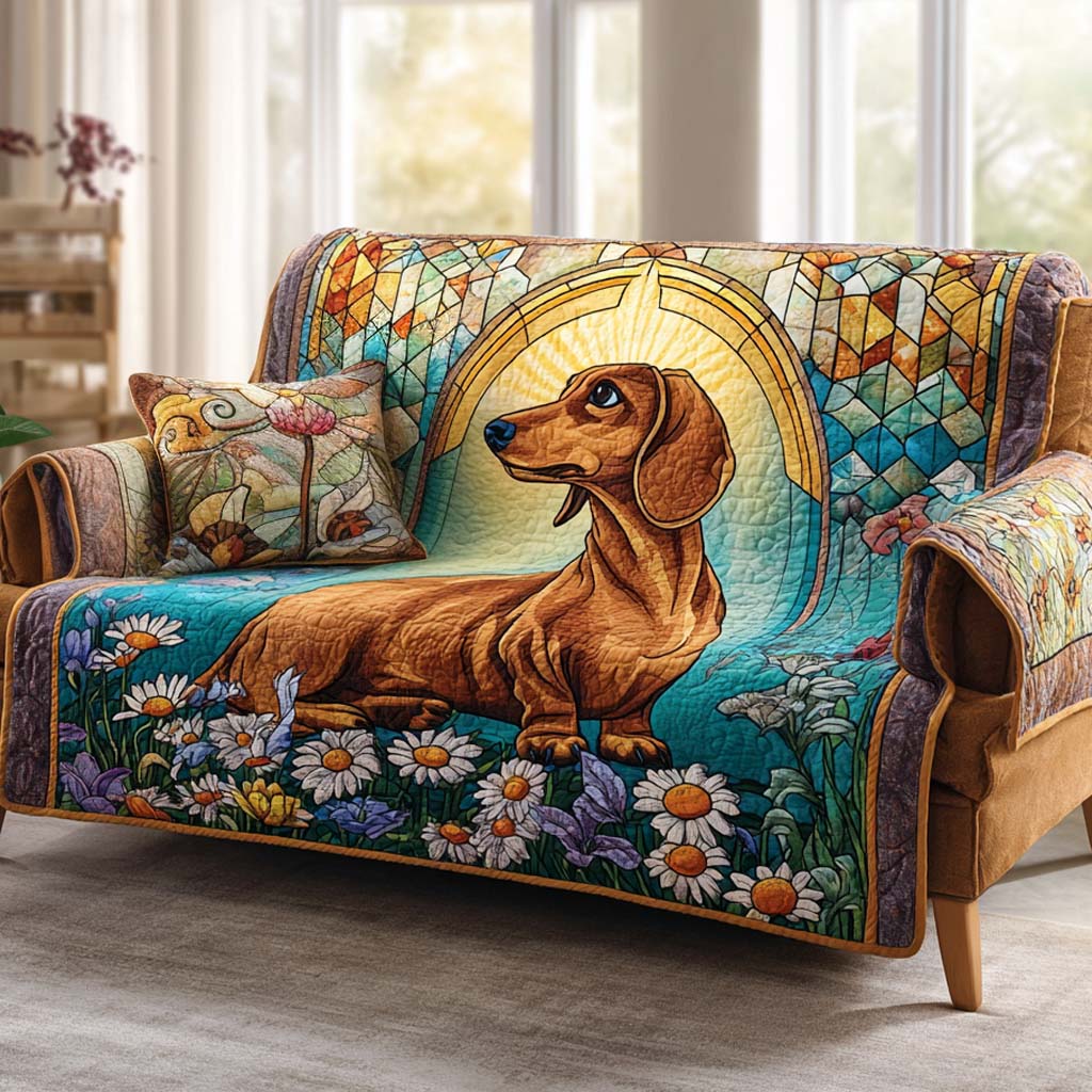Dachshund Light Quilted Sofa Cover Christmas Family Room Decor Sausage Dog Presents