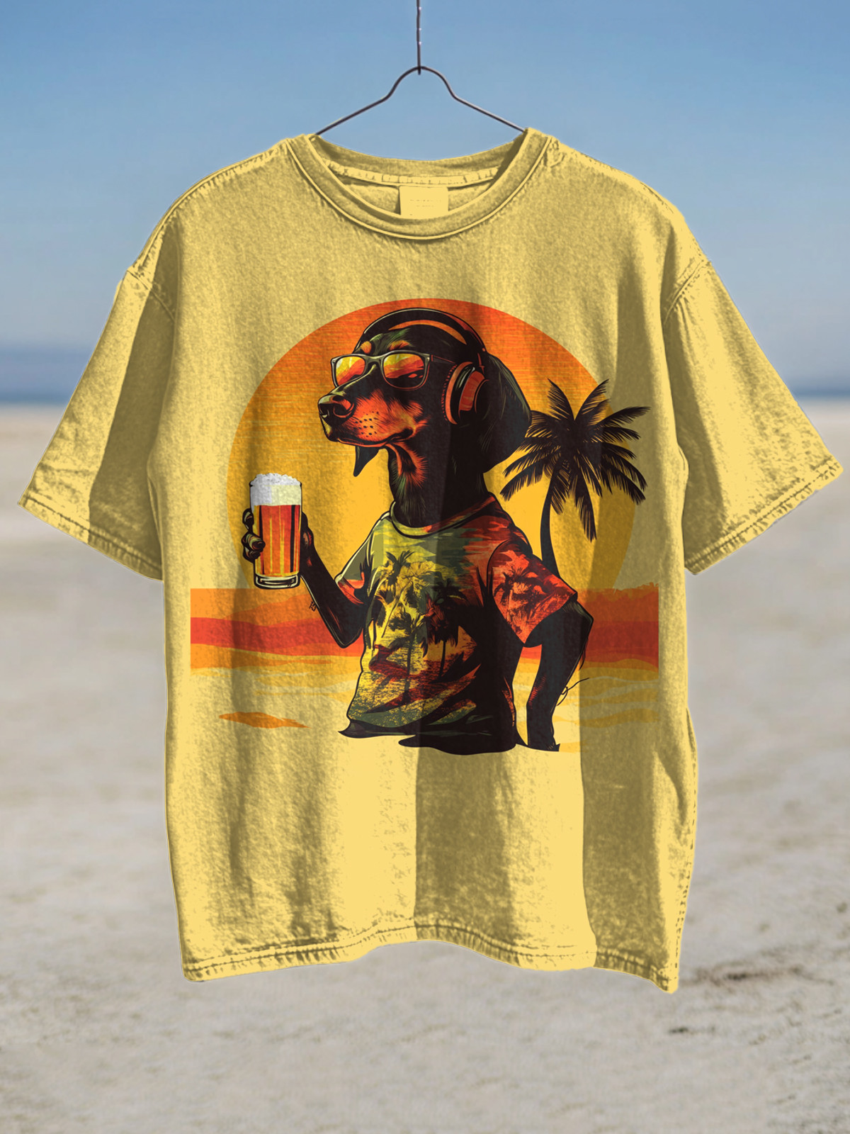 Dachshund Listening To Music And Drinking Beer On Vacation T-Shirt Dachshund Lovers Gifts