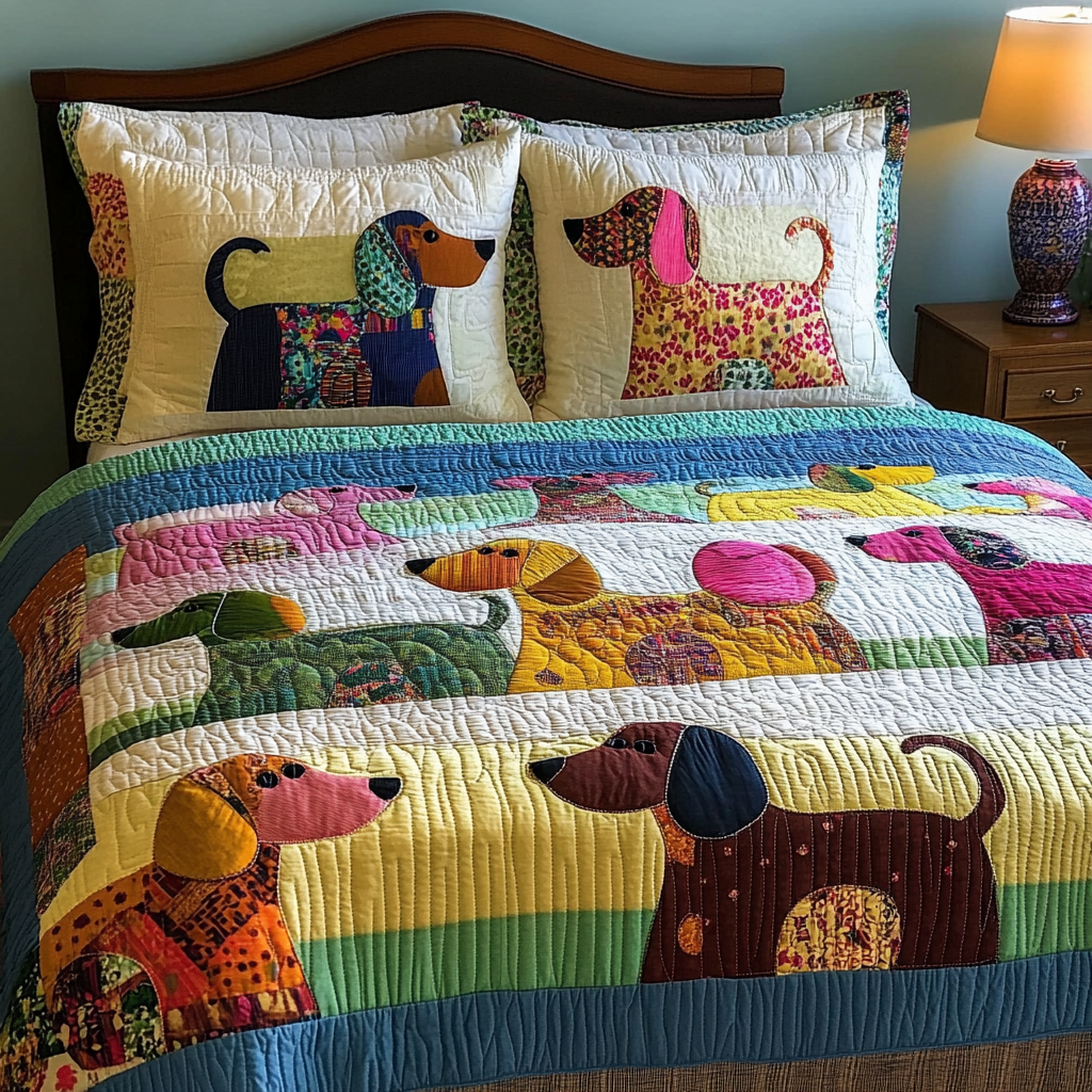 Dachshund Love Quilted Bedding Set Best Comforter Sets Dachshund Products Merchandise