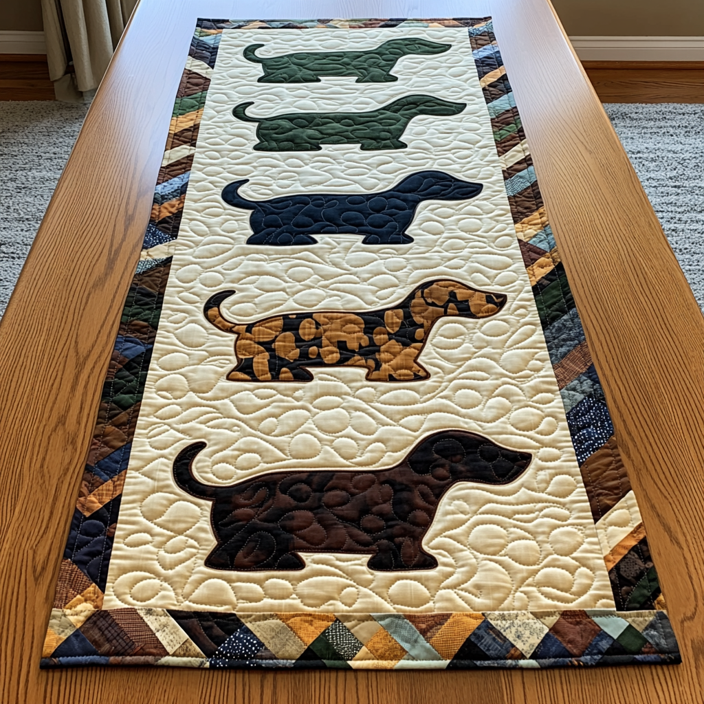 Dachshund Love Quilted Table Runner Kitchen Table Decor Presents For Dachshund Lovers
