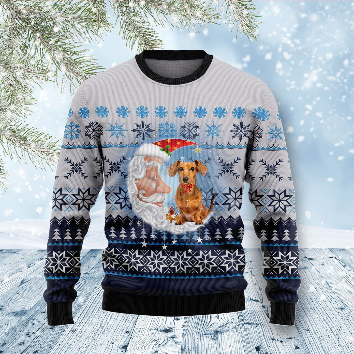 Dachshund Love Santa Moon Ugly Christmas Sweater Merry Xmas Clothes Dachshund Xmas Gifts