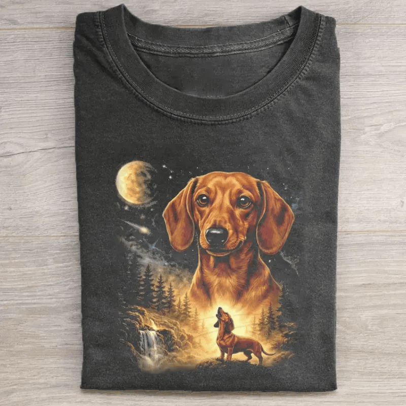 Dachshund Moon Night T-Shirt Mystical Dachshund Dog Lover Tee Fantasy Dog Portrait Shirt Gift For Dog Owners