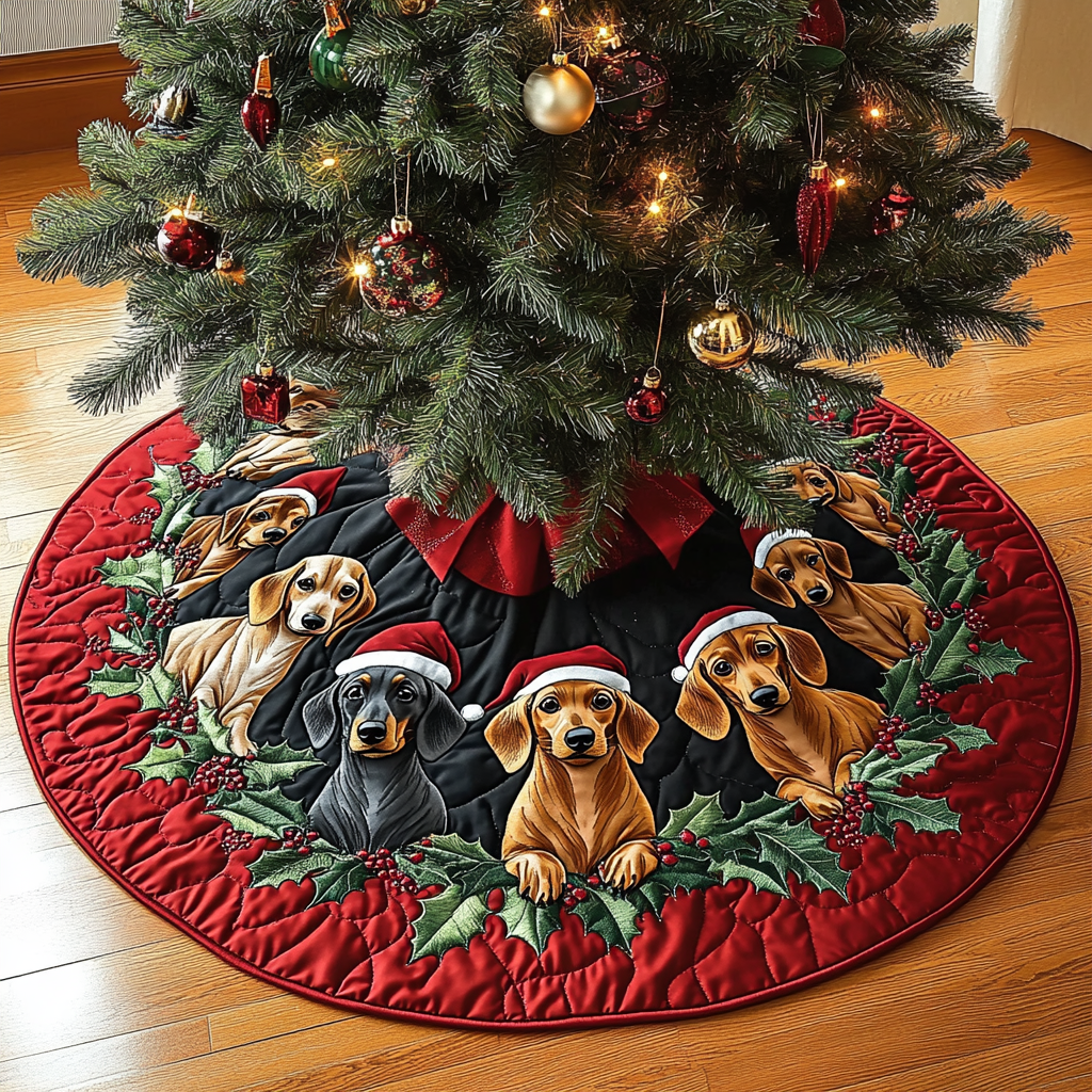 Dachshund Noel Christmas Quilted Tree Skirt Wiener Dog Christmas Decorations Gifts