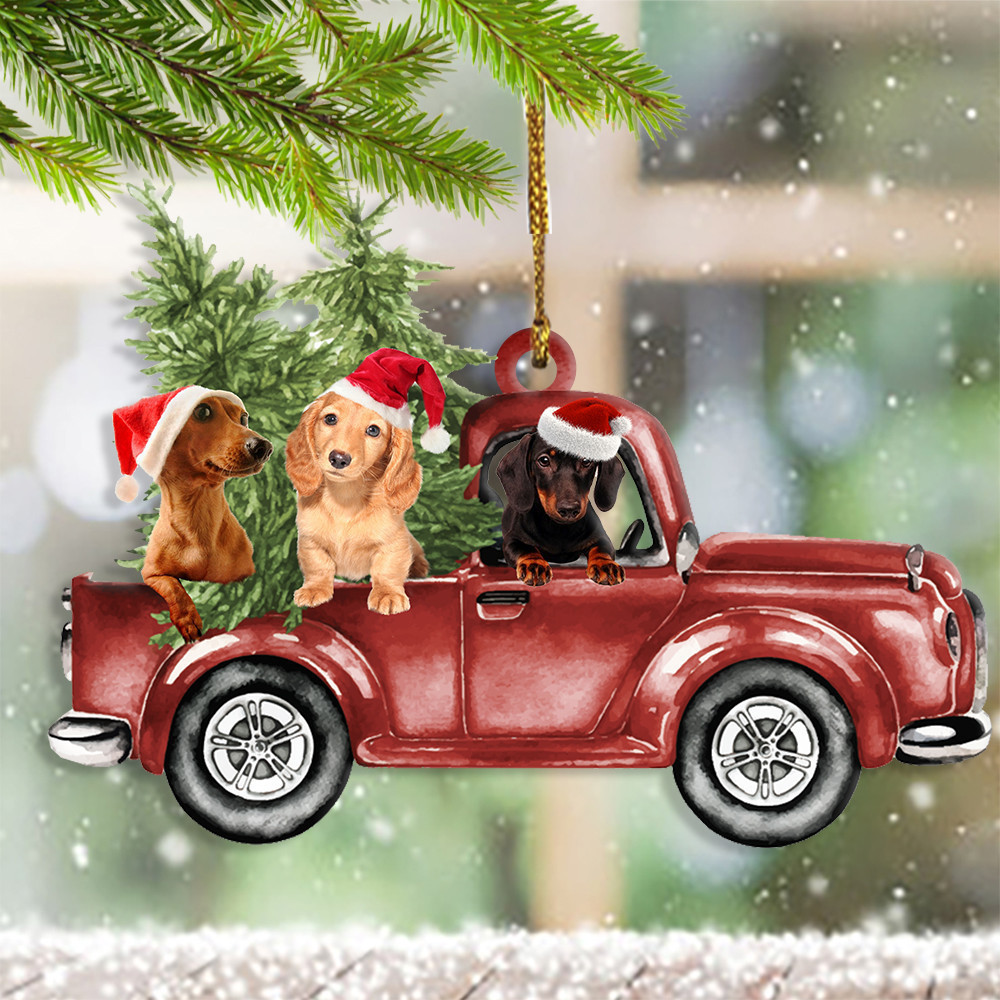 Dachshund On Car Christmas Ornament Xmas Ornaments Dachshund Christmas Decorations