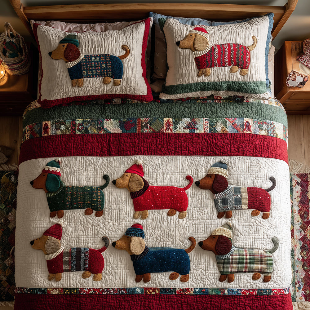 Dachshund Parade Quilted Bedding Set Bed Decor Dachshund Related Gifts