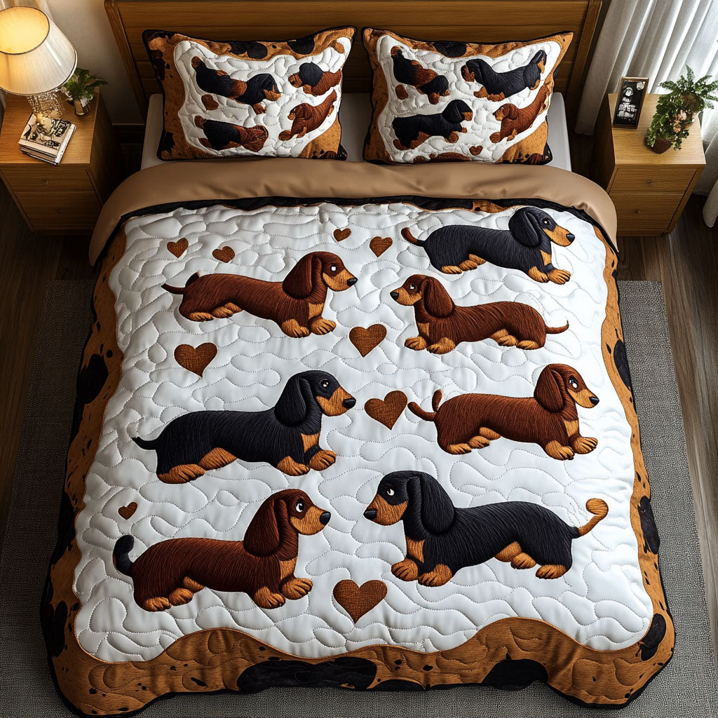 Dachshund Parade Quilted Bedding Set Perfect Bedding Gift Set for Holiday Celebrations
