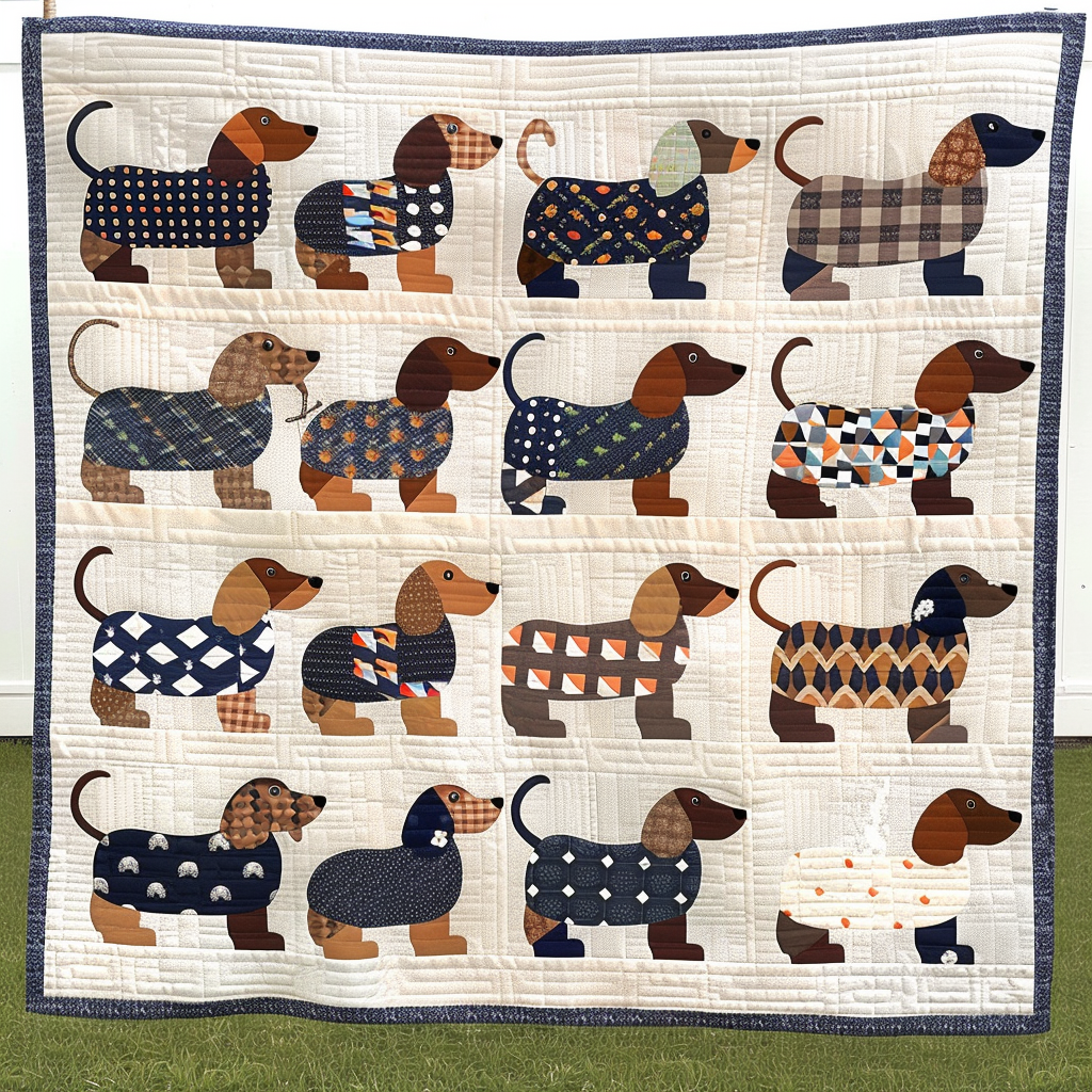 Dachshund Pattern Quilted Blanket Christmas Gifts For Friends