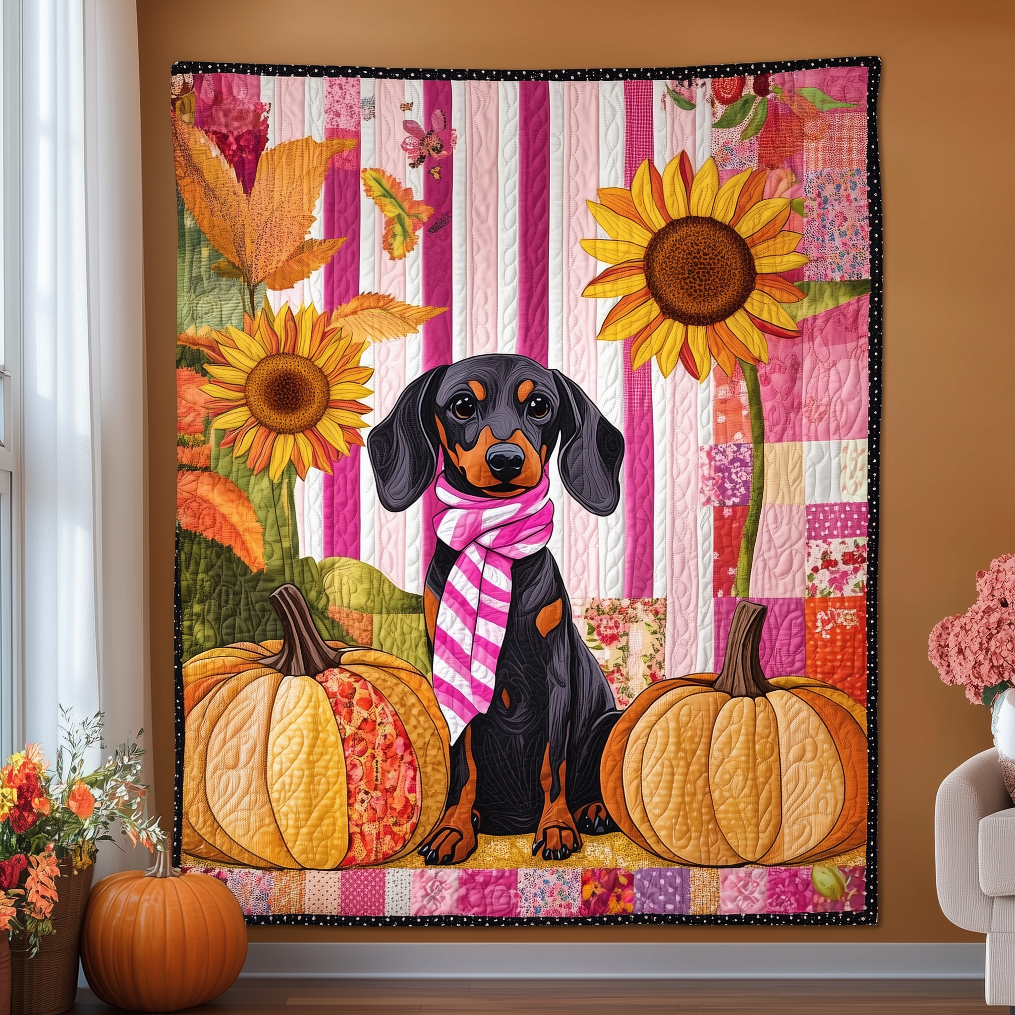 Dachshund Pink Fall Quilted Blanket Christmas Throw Blanket Christmas Presents For Wife
