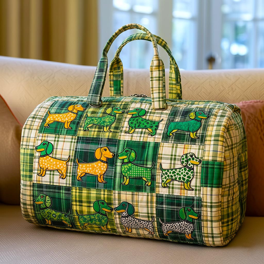 Dachshund Plaid Patchwork Quilted Duffle Bag Cute Travel Bags For Women Best Dog Lover Gift
