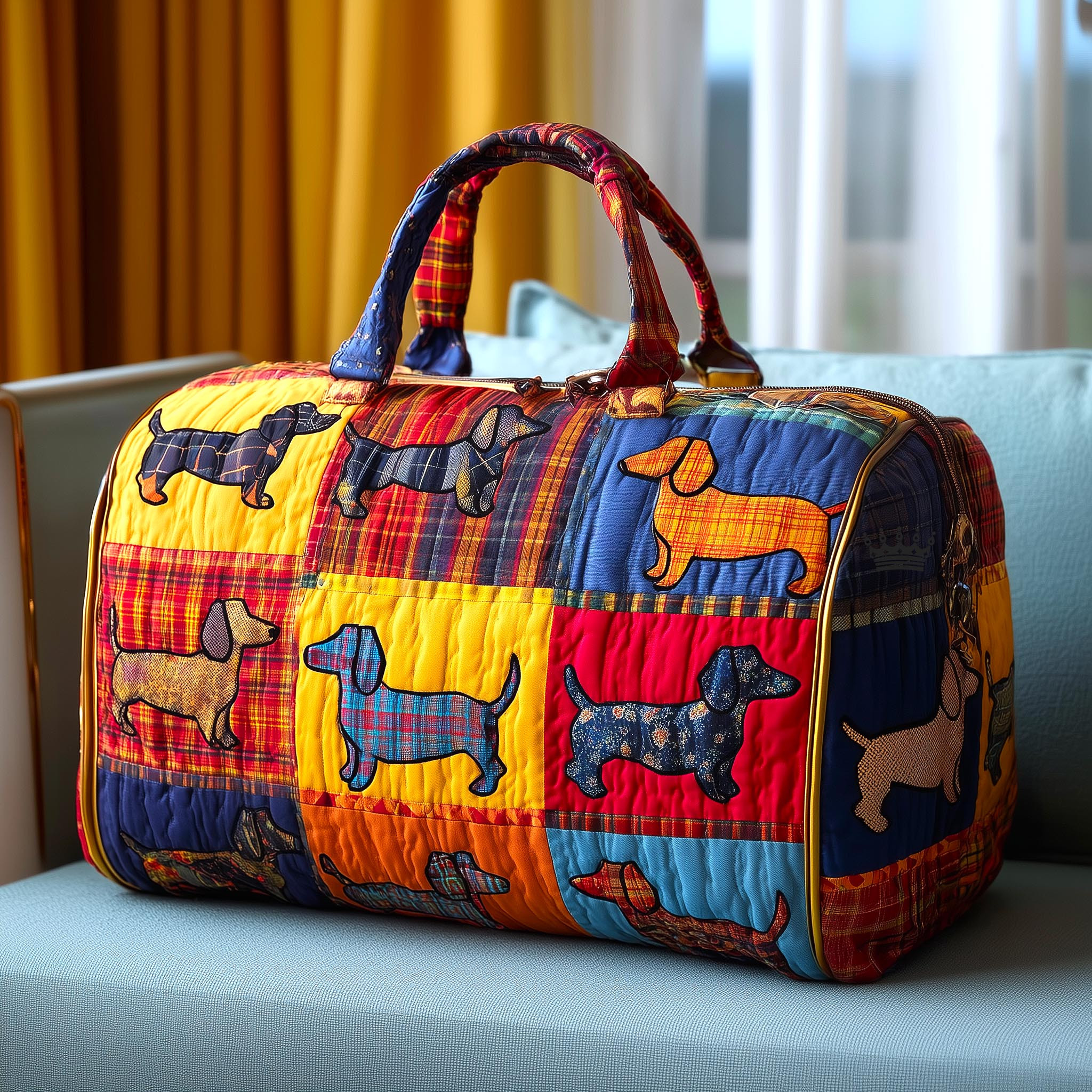 Dachshund Plaid Quilted Duffle Bag Colorful Weiner Dog Lover Best Gift For Dog Owners
