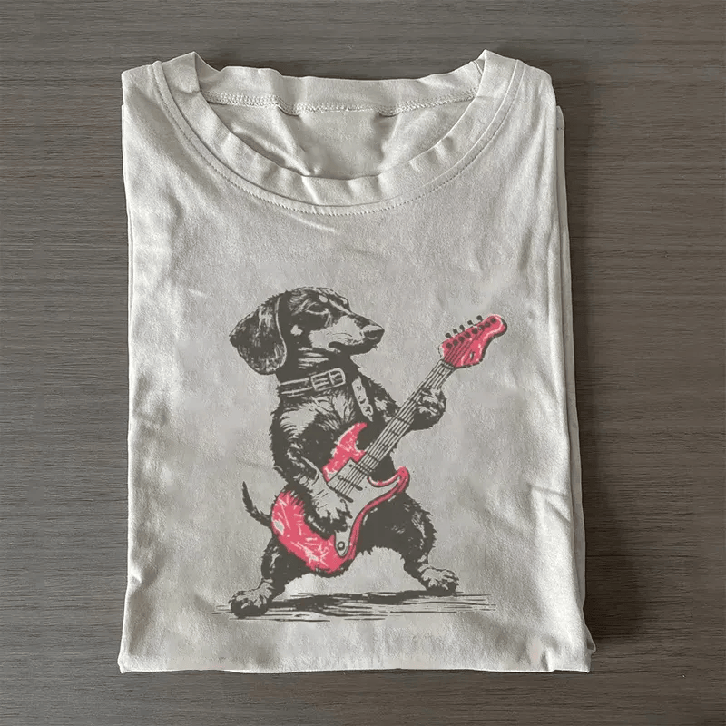 Dachshund Playing Guitar T-Shirt Funny Dachshund Dog Lover Tee Rock Music Dog Shirt Gift For Dog Owners