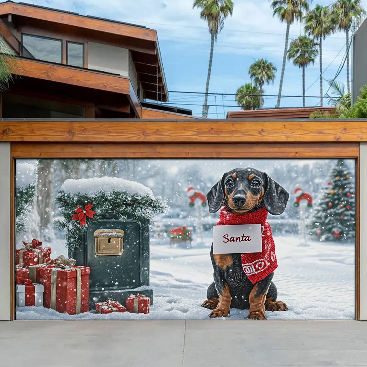 Dachshund Postmaster Christmas Garage Door Banner Winter Home Decor Dog Owner Xmas Gifts