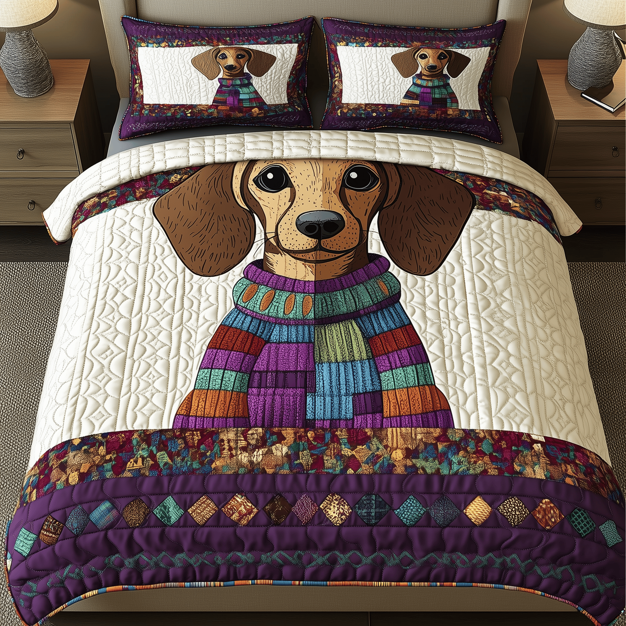 Dachshund Quilted Bedding Set Christmas Bedding Set Gift Experiences For Couples