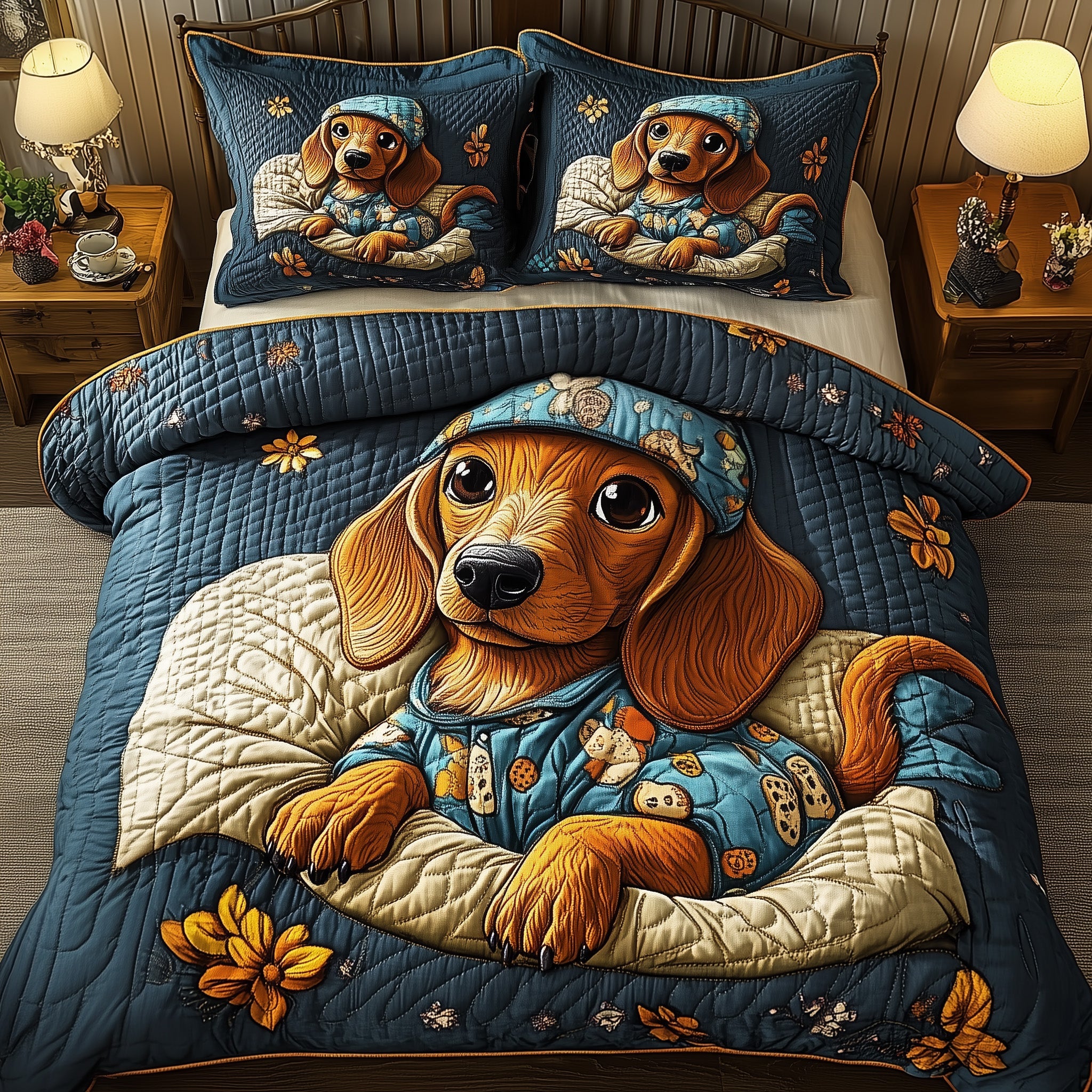 Dachshund Quilted Bedding Set Duvet Cover Bedspread Birthday Presents For Dog Lovers