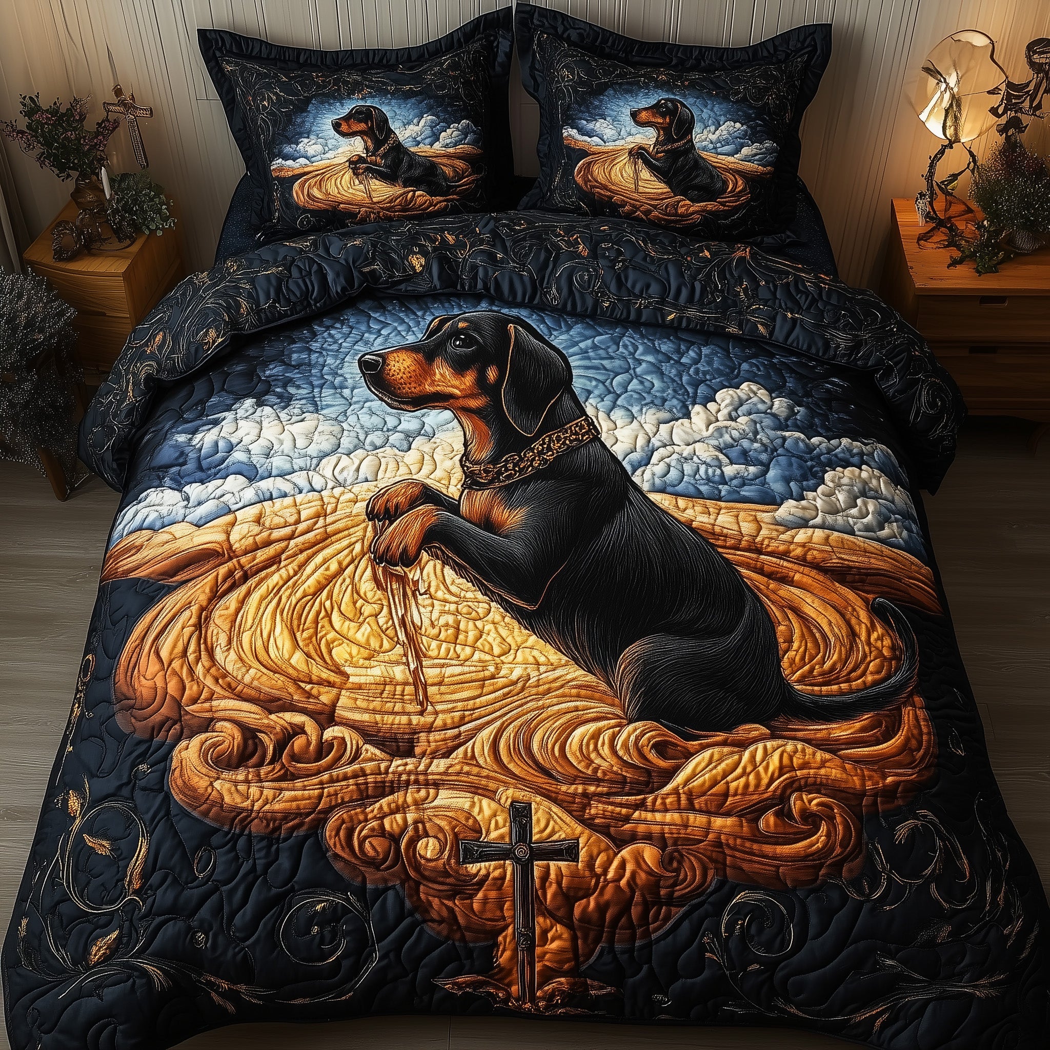 Dachshund Quilted Bedding Set Duvet Cover Bedspread Christmas Gifts For Dog Owners