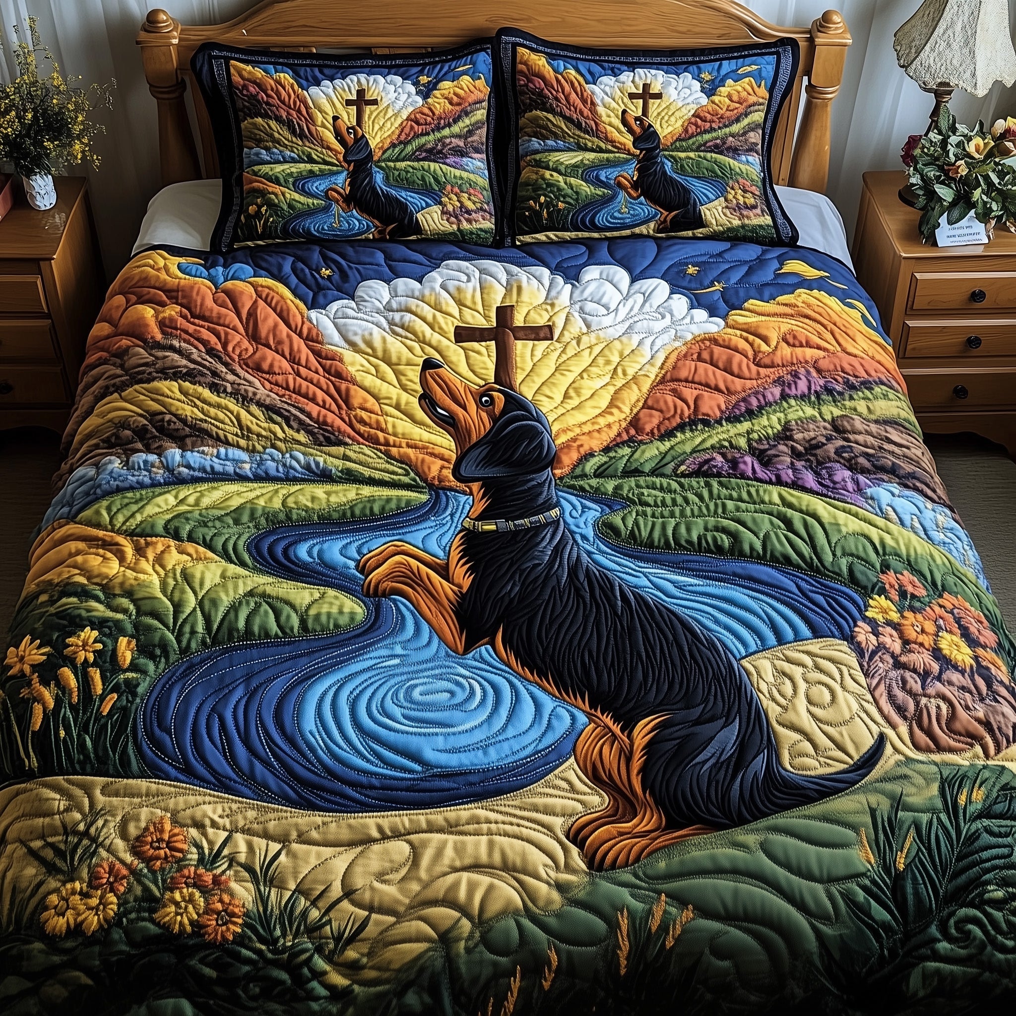 Dachshund Quilted Bedding Set Duvet Cover Bedspread Dog Gift Ideas For Dog Owners