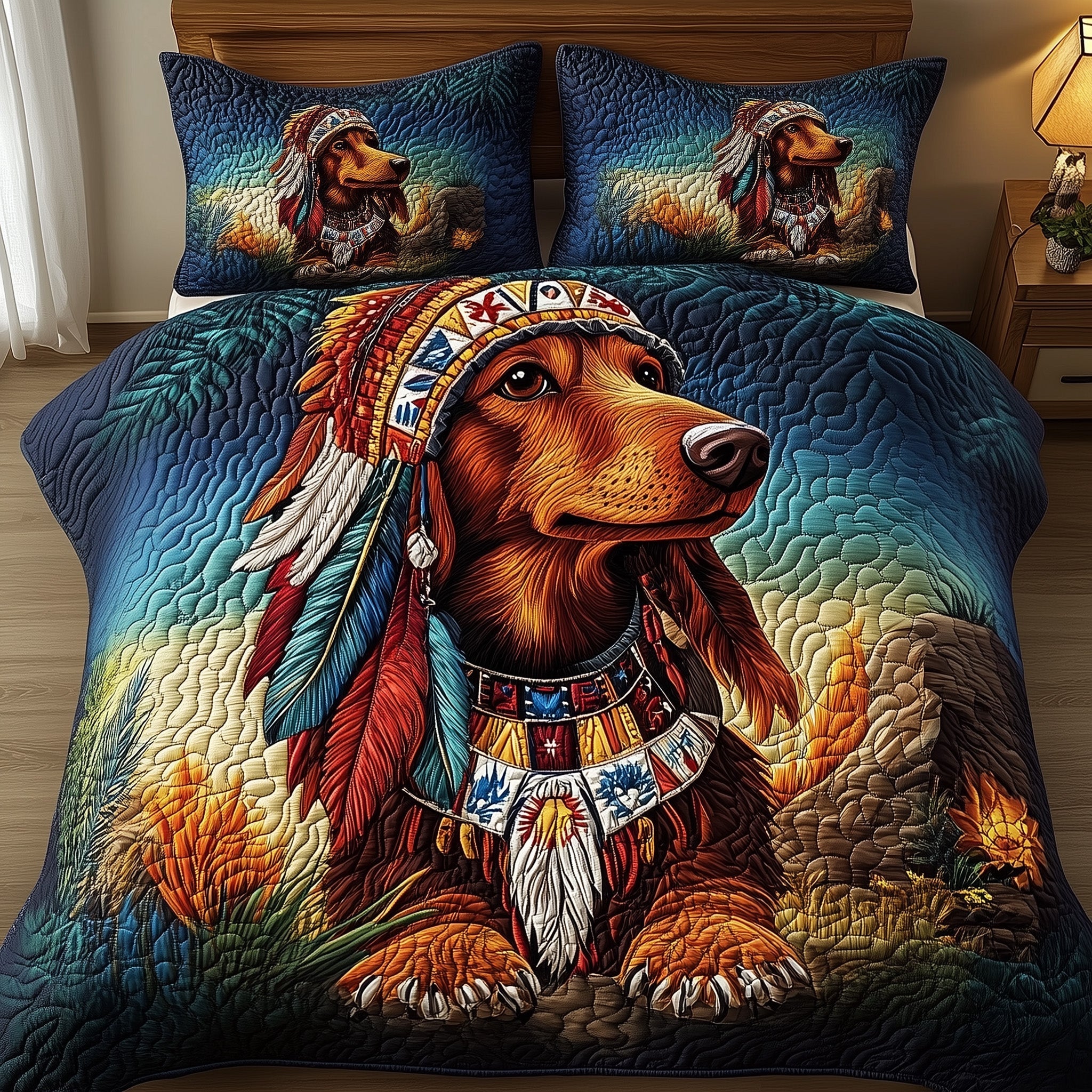 Dachshund Quilted Bedding Set Duvet Cover Bedspread Great Gift For Dog Owners