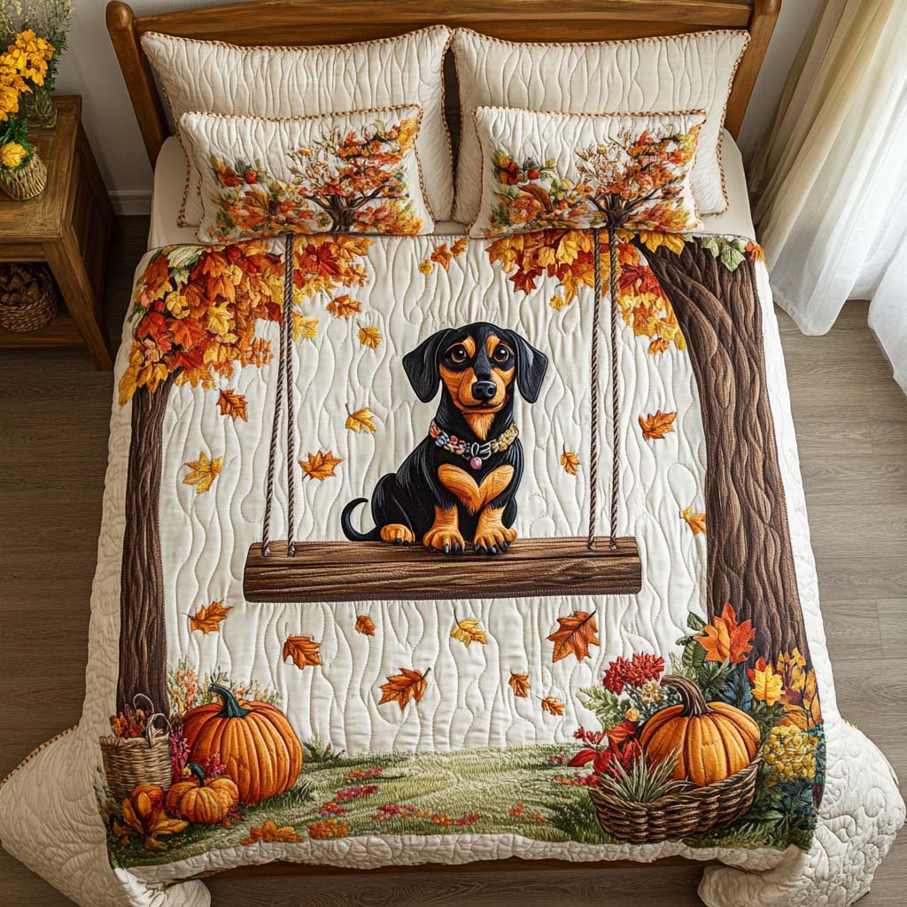 Dachshund Quilted Bedding Set Holiday Season Duvet Cover Set Sausage Dog Xmas Gifts