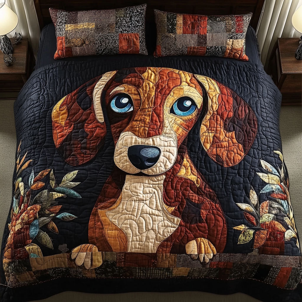 Dachshund Quilted Bedding Set Holiday Season Duvet Cover Set Sausage Dog Xmas Gifts