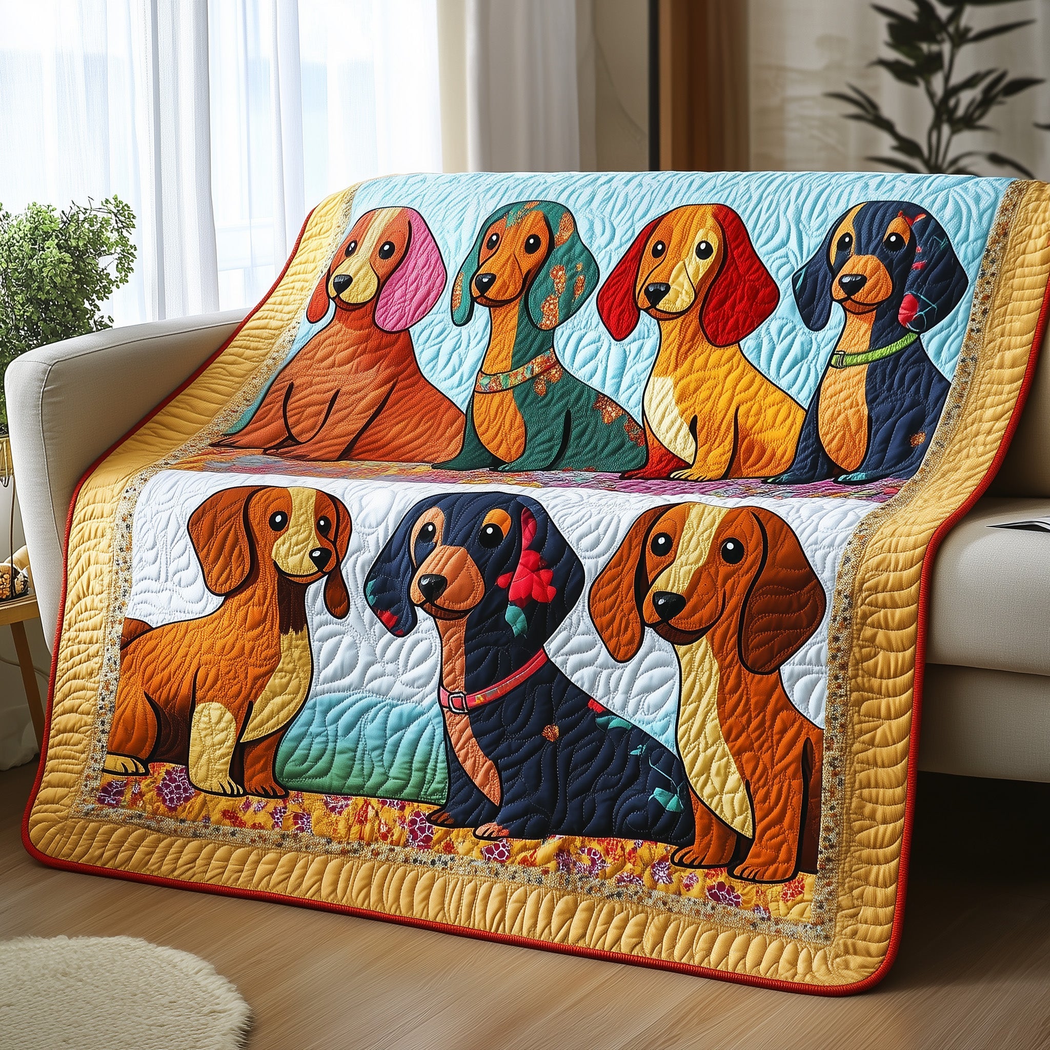 Dachshund Quilted Blanket Nice Throw BlanketGifts For New Dog Owners