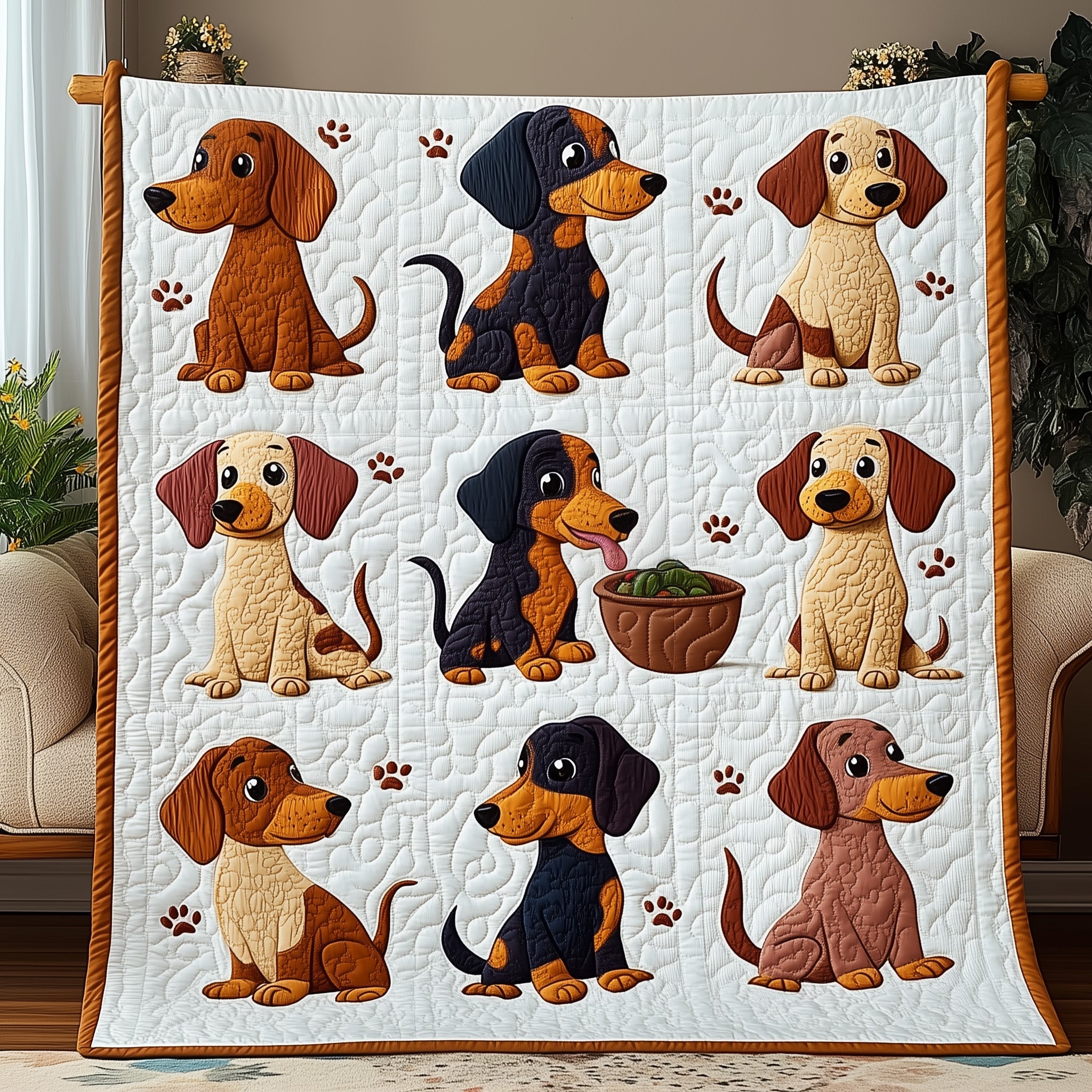 Dachshund Quilted Blanket Nice Throw BlanketGood Gifts For Dog Lovers