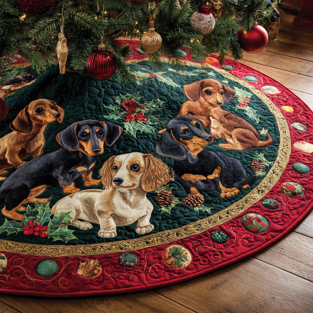 Dachshund Quilted Christmas Tree Skirt Xmas Tree Cover Base Dachshund Gifts For Women
