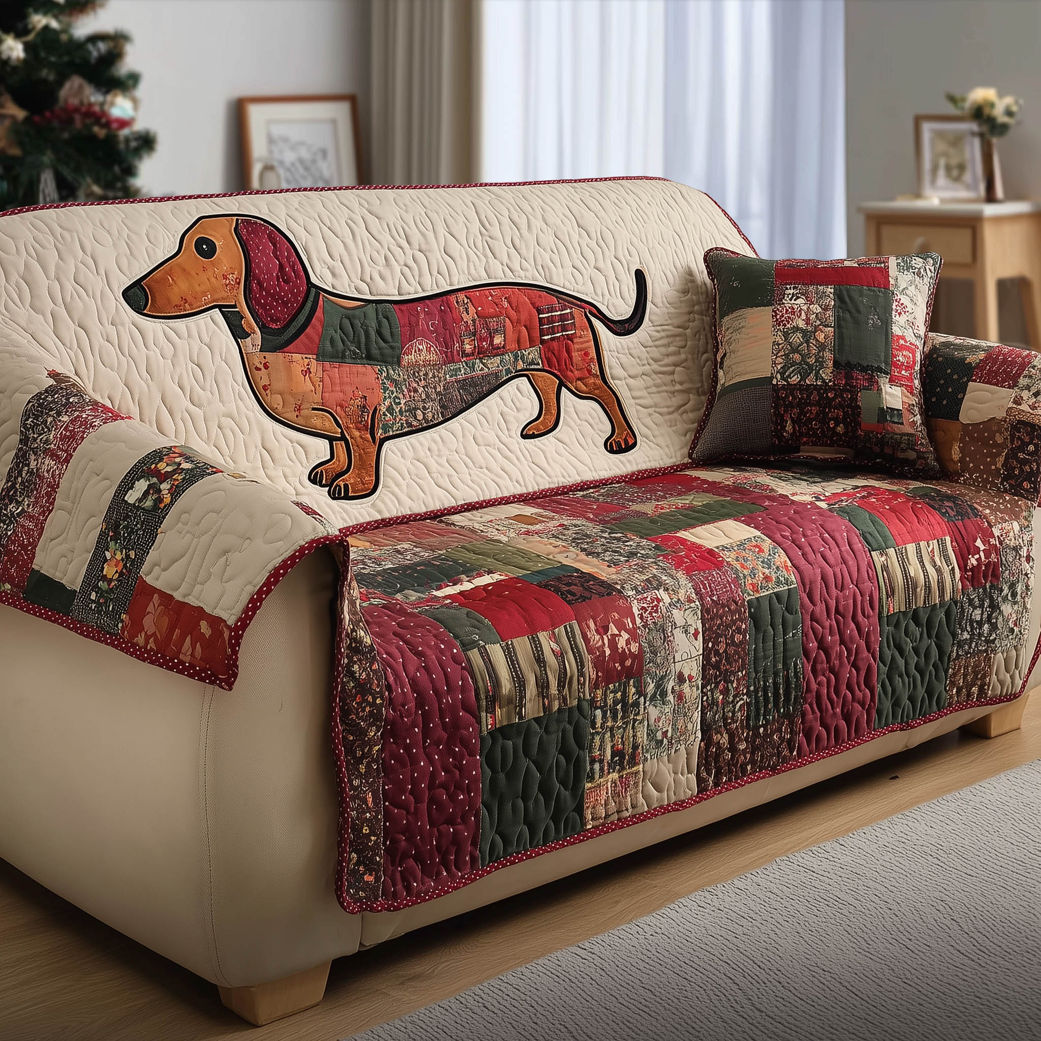 Dachshund Quilted Sofa Cover Dog Sofa Protector Easy To Clean Dachshund Christmas Gifts