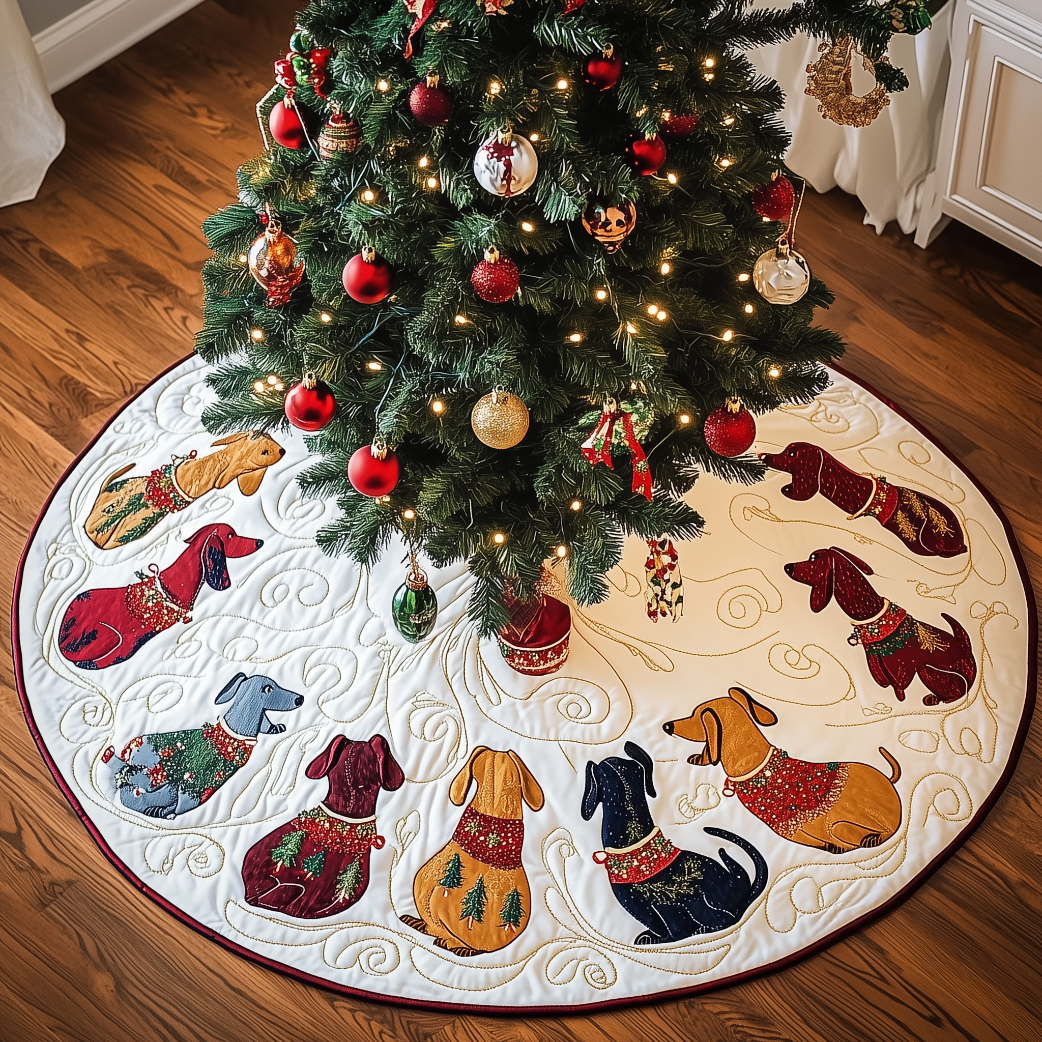 Dachshund Quilted Tree Skirt Adorable Easter Gift Merch