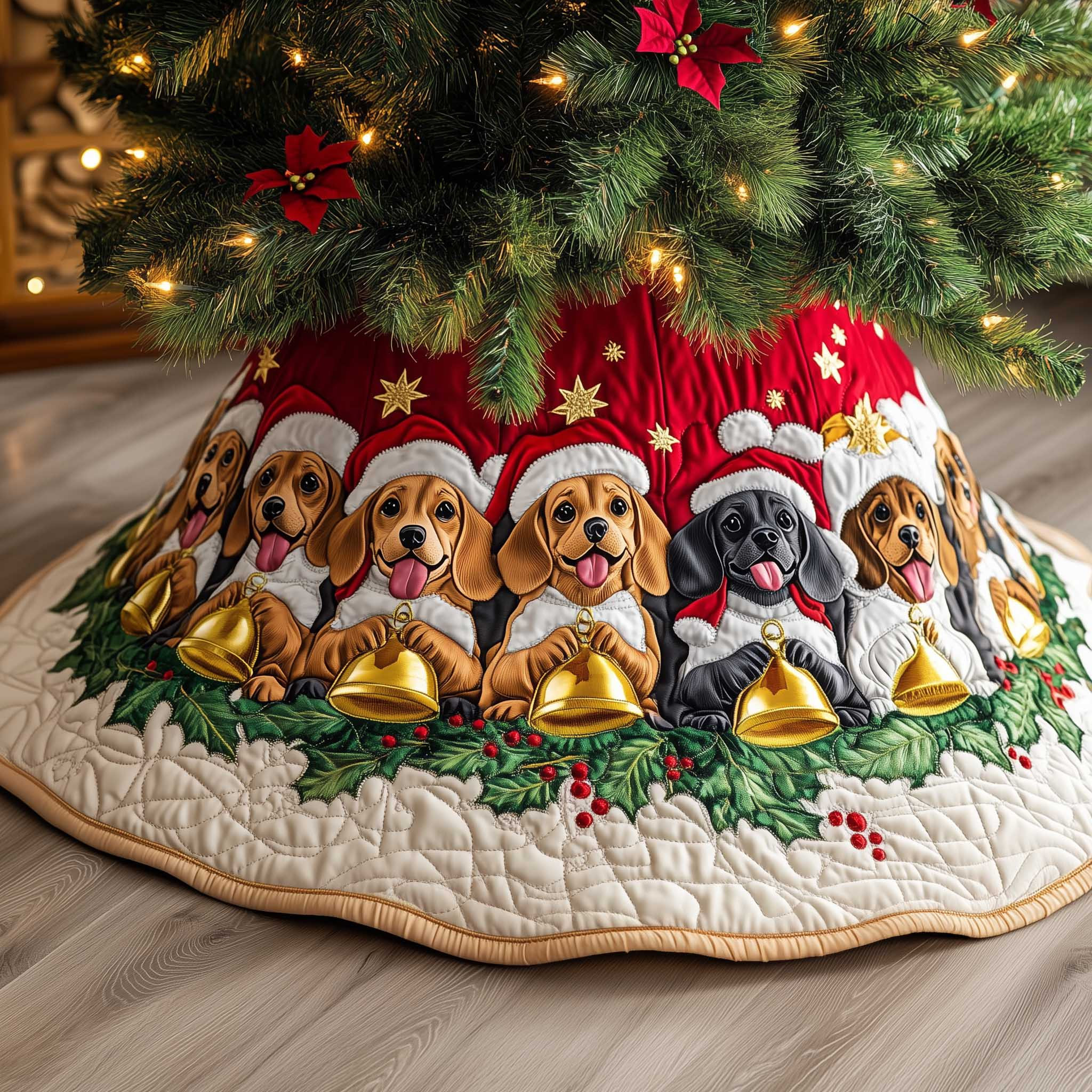 Dachshund Quilted Tree Skirt Animal Pattern Christmas Tree Skirt Xmas Gifts For Dachshund Lovers