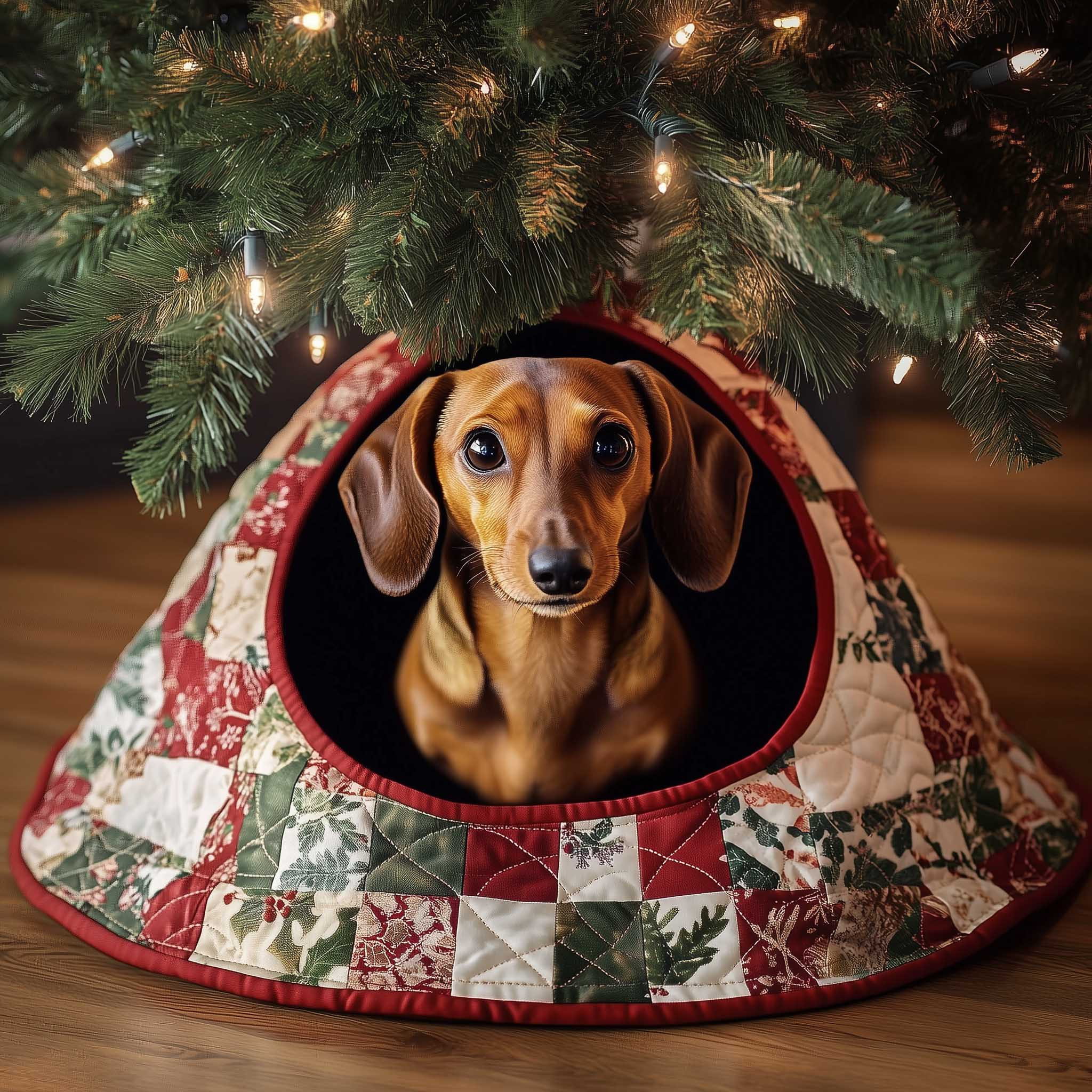 Dachshund Quilted Tree Skirt Animal Themed Christmas Tree Skirt Dog Lover Presents