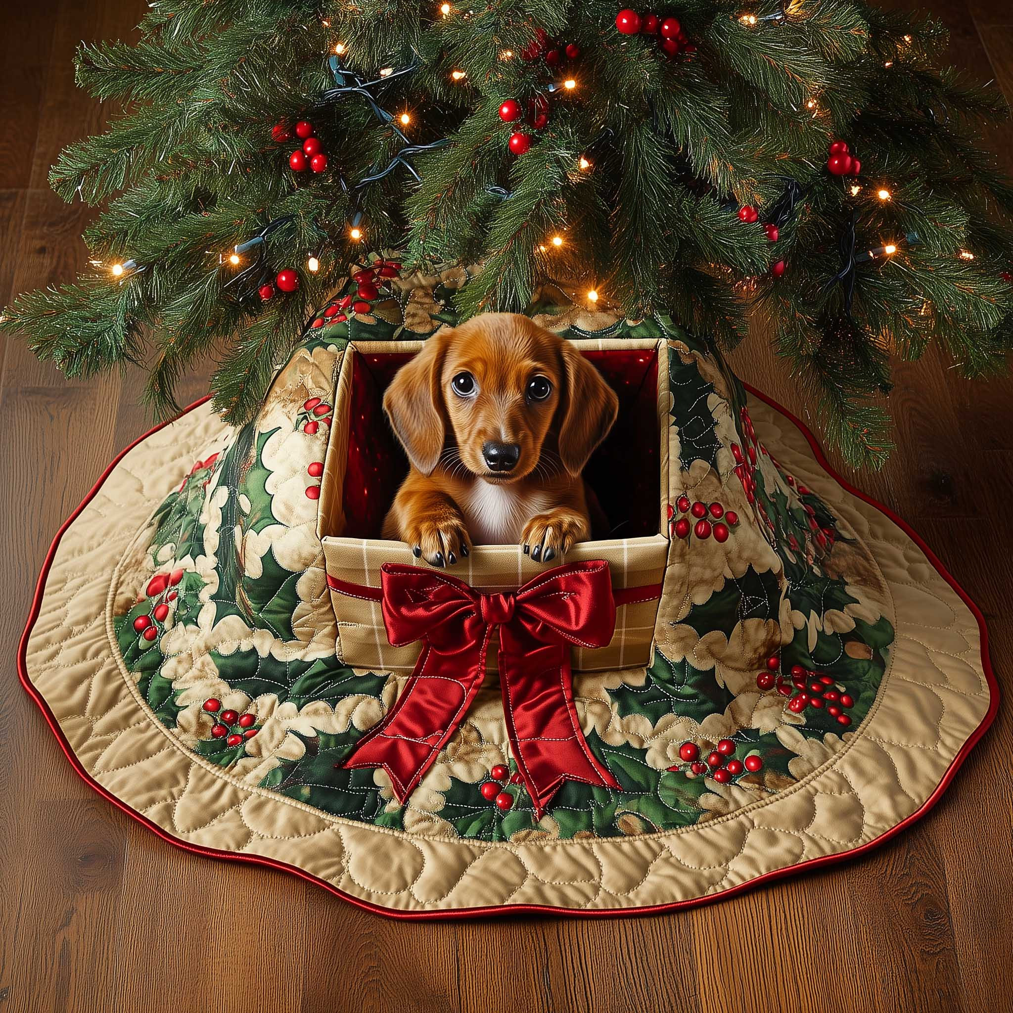Dachshund Quilted Tree Skirt Christmas Tree Skirt Christmas Gifts For Dachshund Lovers