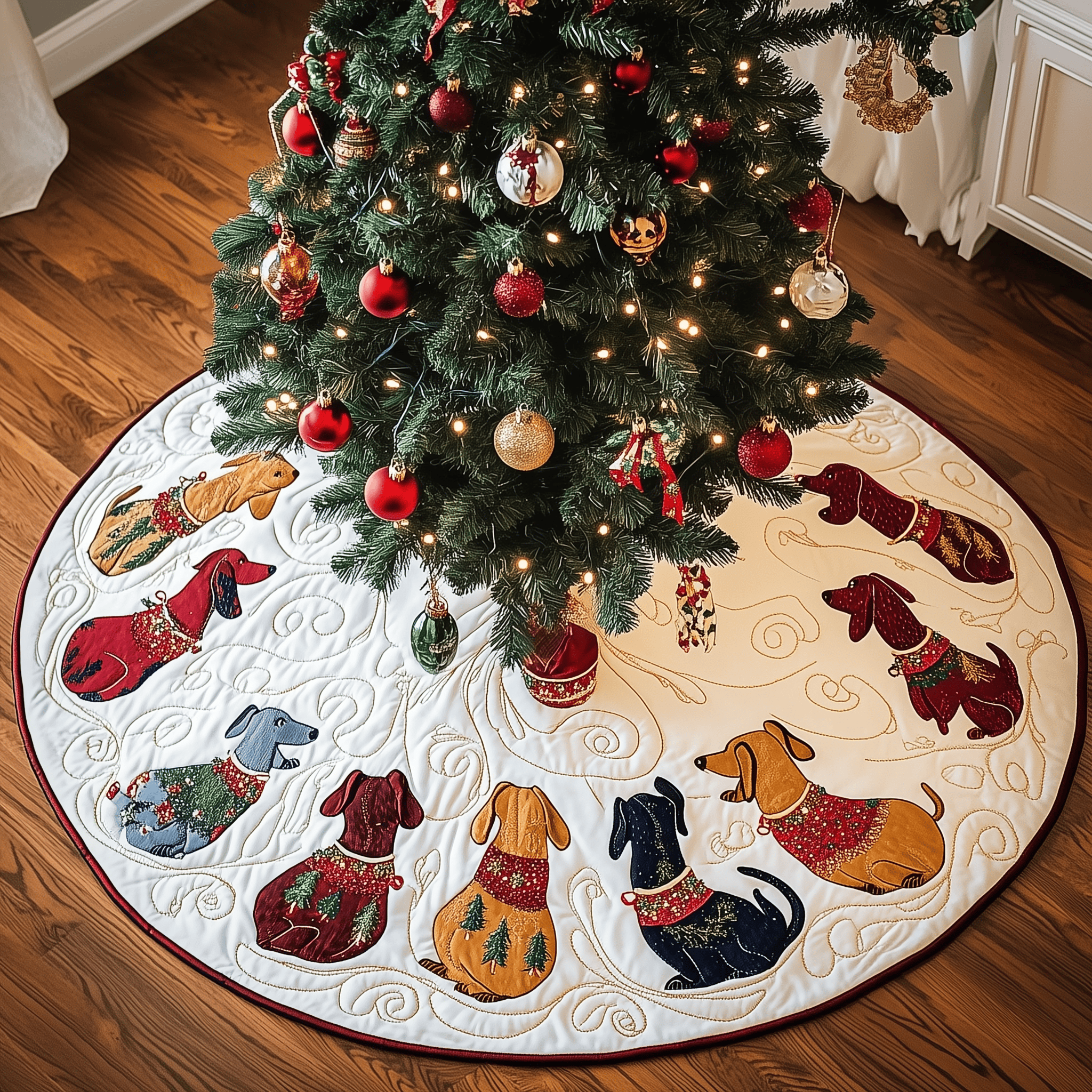 Dachshund Quilted Tree Skirt Christmas Tree Skirt Cute Gifts For Animal Lovers