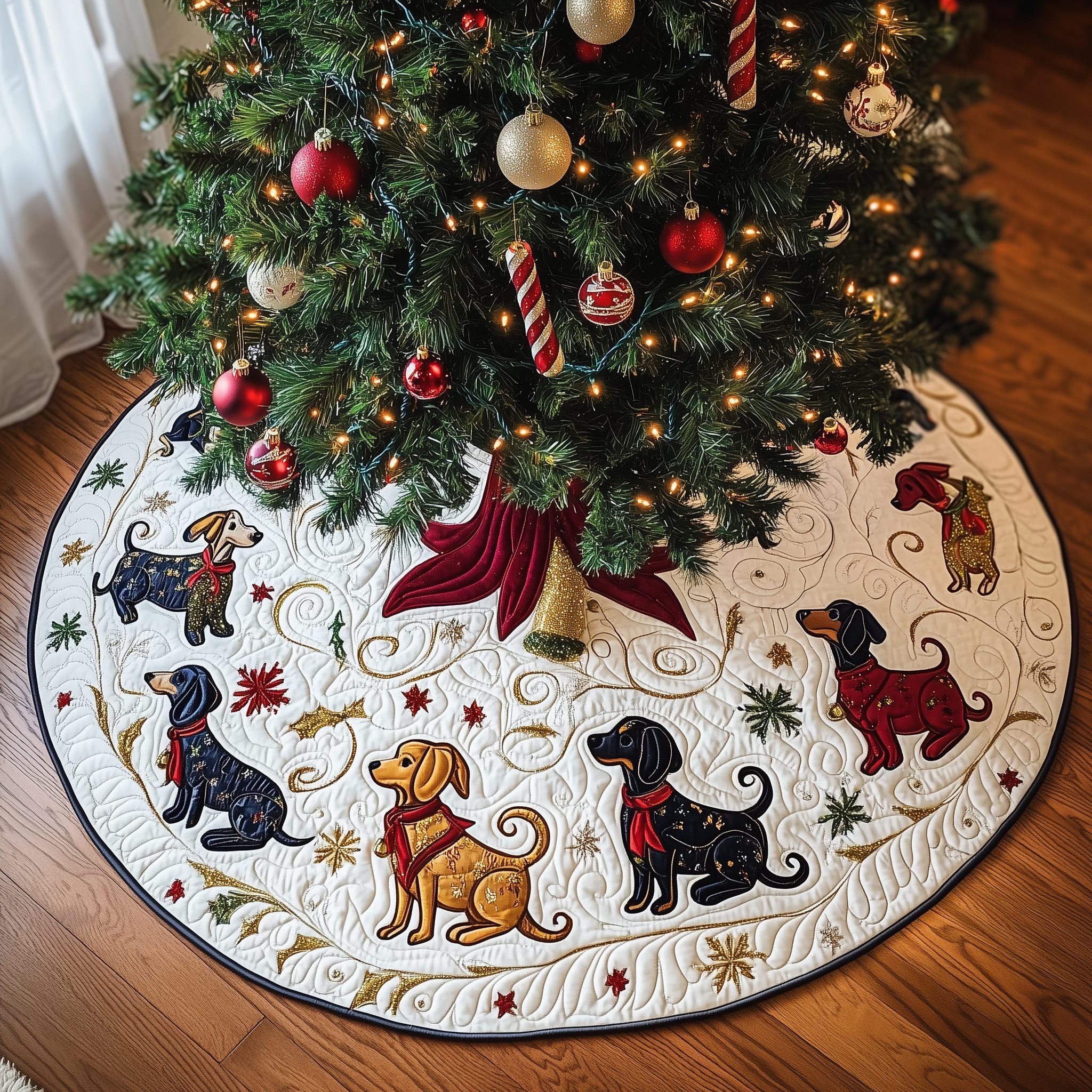 Dachshund Quilted Tree Skirt Joyful Holiday Season Gift Merch