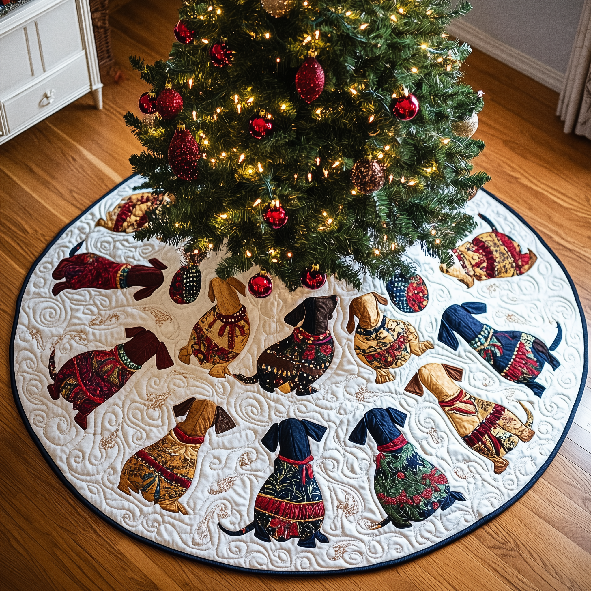 Dachshund Quilted Tree Skirt Perfect Gift Merch For Her