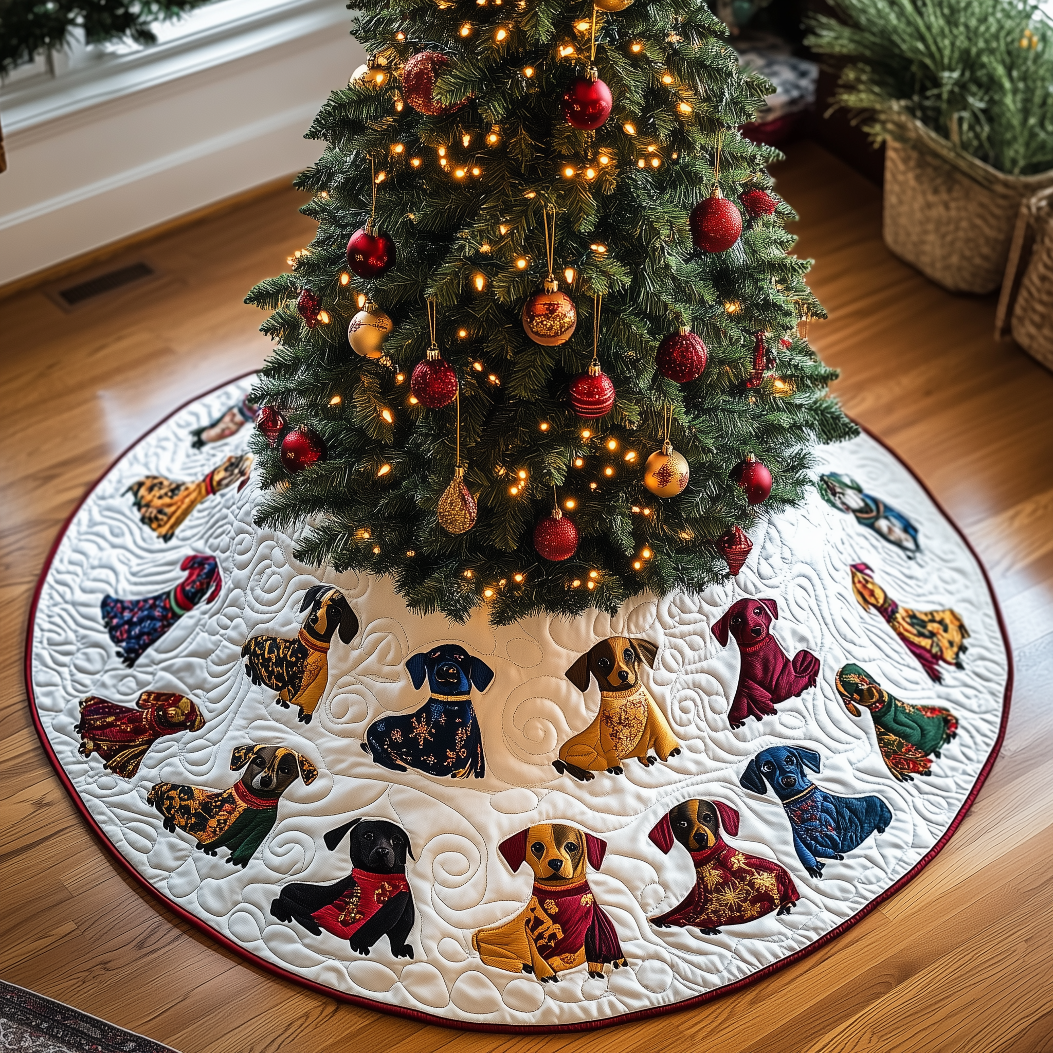 Dachshund Quilted Tree Skirt Warm Winter Home Merch