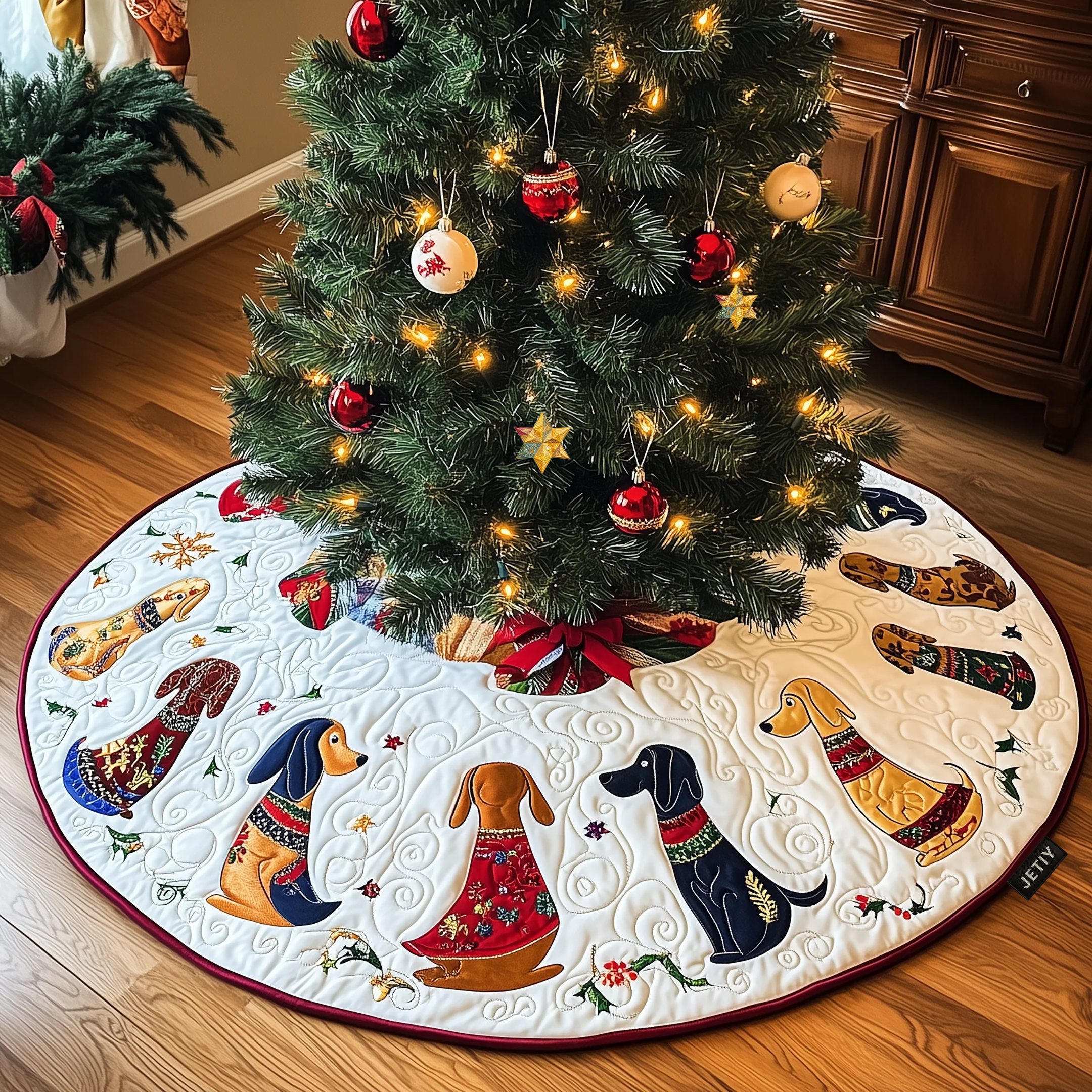 Dachshund Quilted Tree Skirt Xmas Tree Base Cover Gifts For Mom Christmas From Daughter