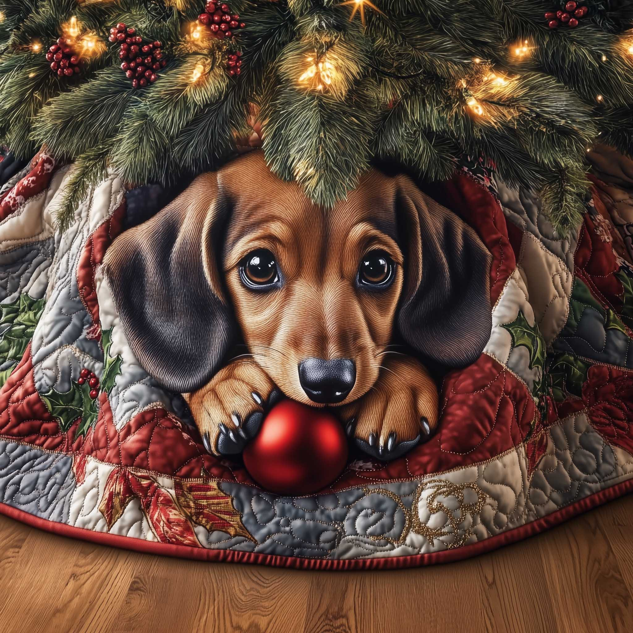 Dachshund Quilted Tree Skirt Xmas Tree Skirt Christmas Gifts For Dog Lovers