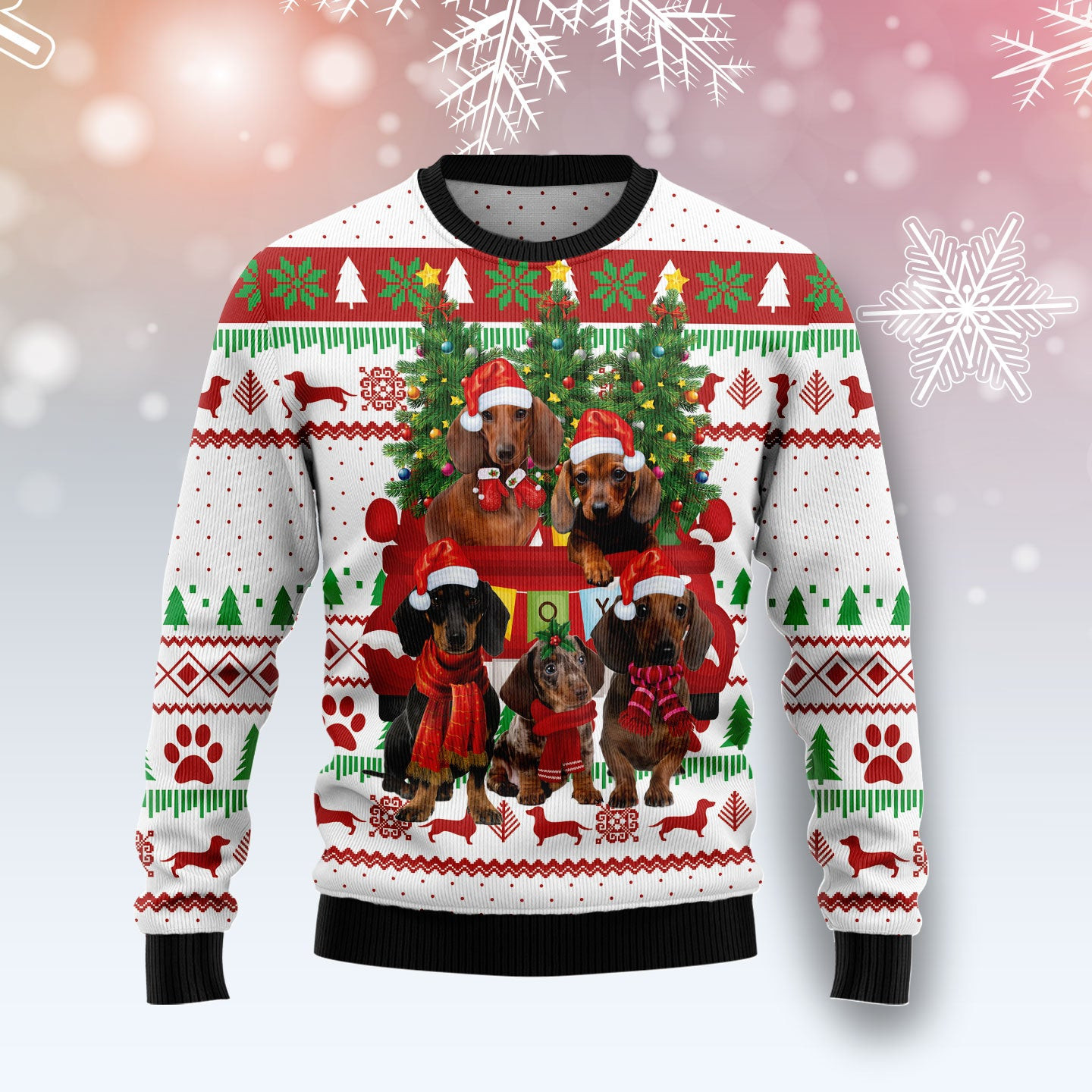 Dachshund Red Truck  Ugly Christmas Sweater