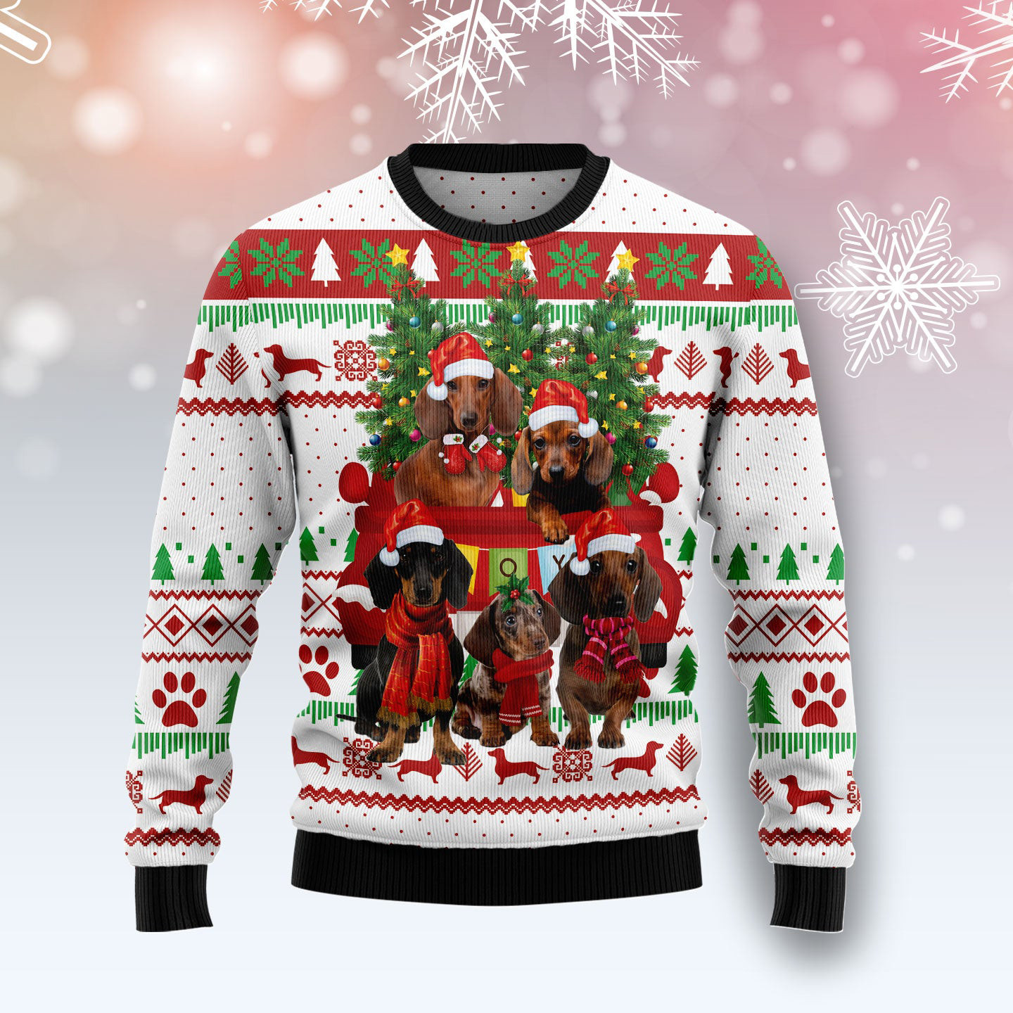 Dachshund Red Truck Ugly Christmas Sweater Dog Themed Clothes For Christmas