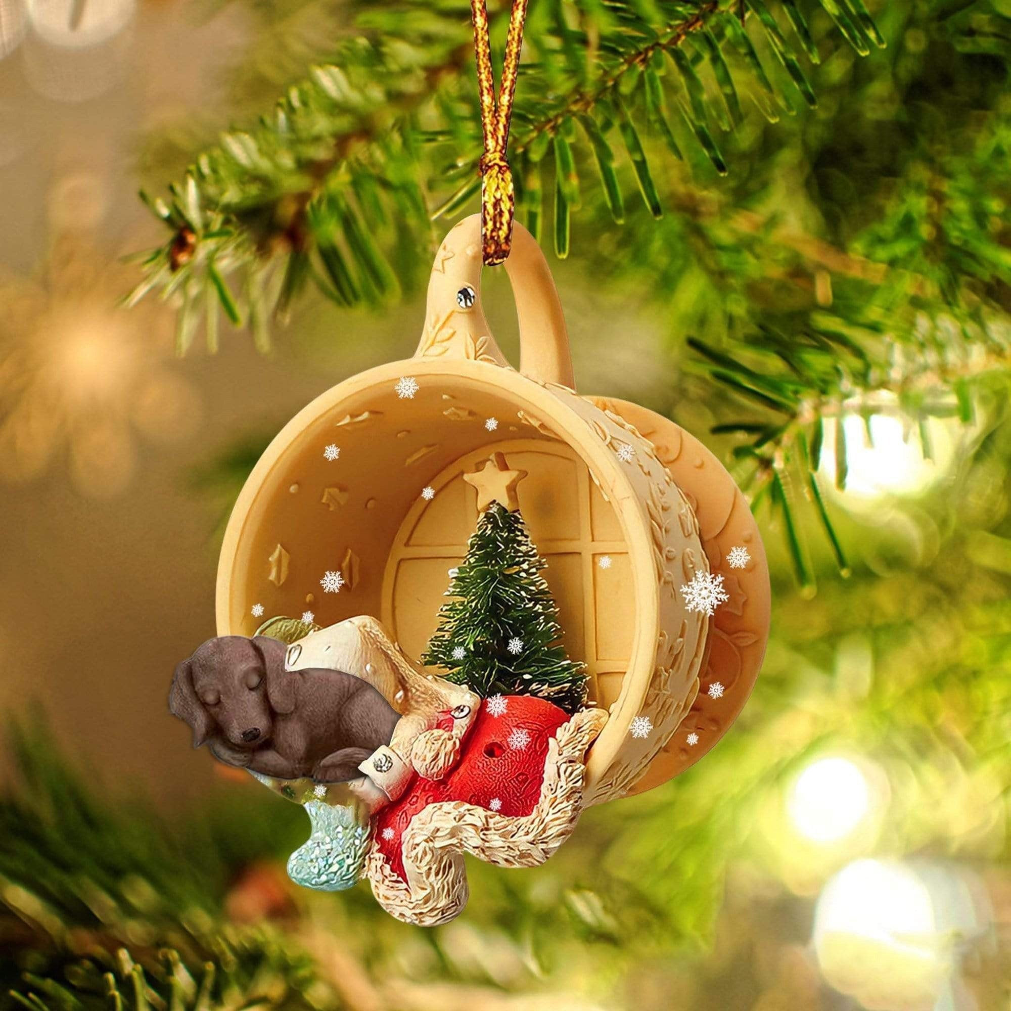 Dachshund Sleeping In A Cup Christmas Ornament Flat Acrylic Dog Christmas Ornament