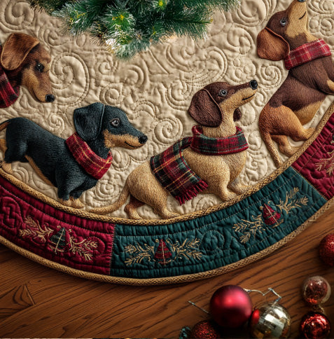 Dachshund Sleigh Tracks Quilted Christmas Tree Skirt Cozy Holiday Tree Skirt to Brighten Your Home Must Have Holiday Merch for Christmas Decor
