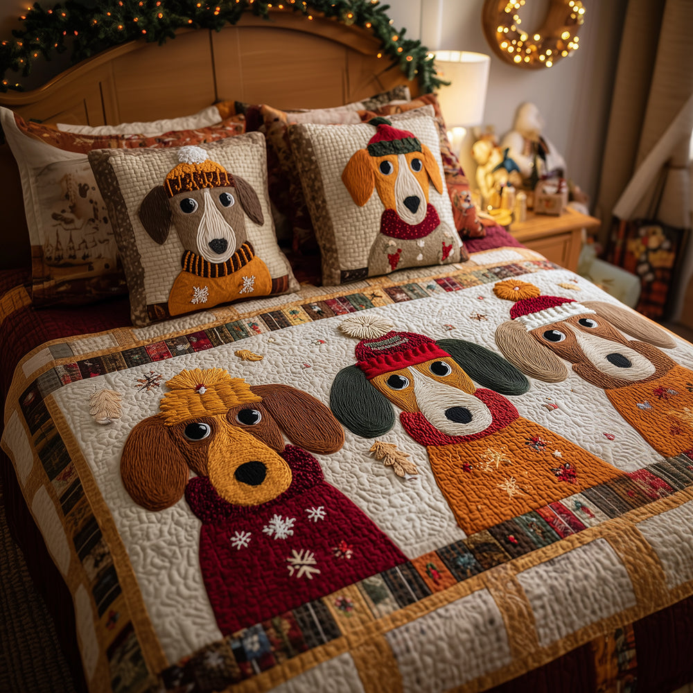 Dachshund Snuggle Gang Quilted Bedding Set Holiday Duvet Covers Wiener Dog Gifts For Her